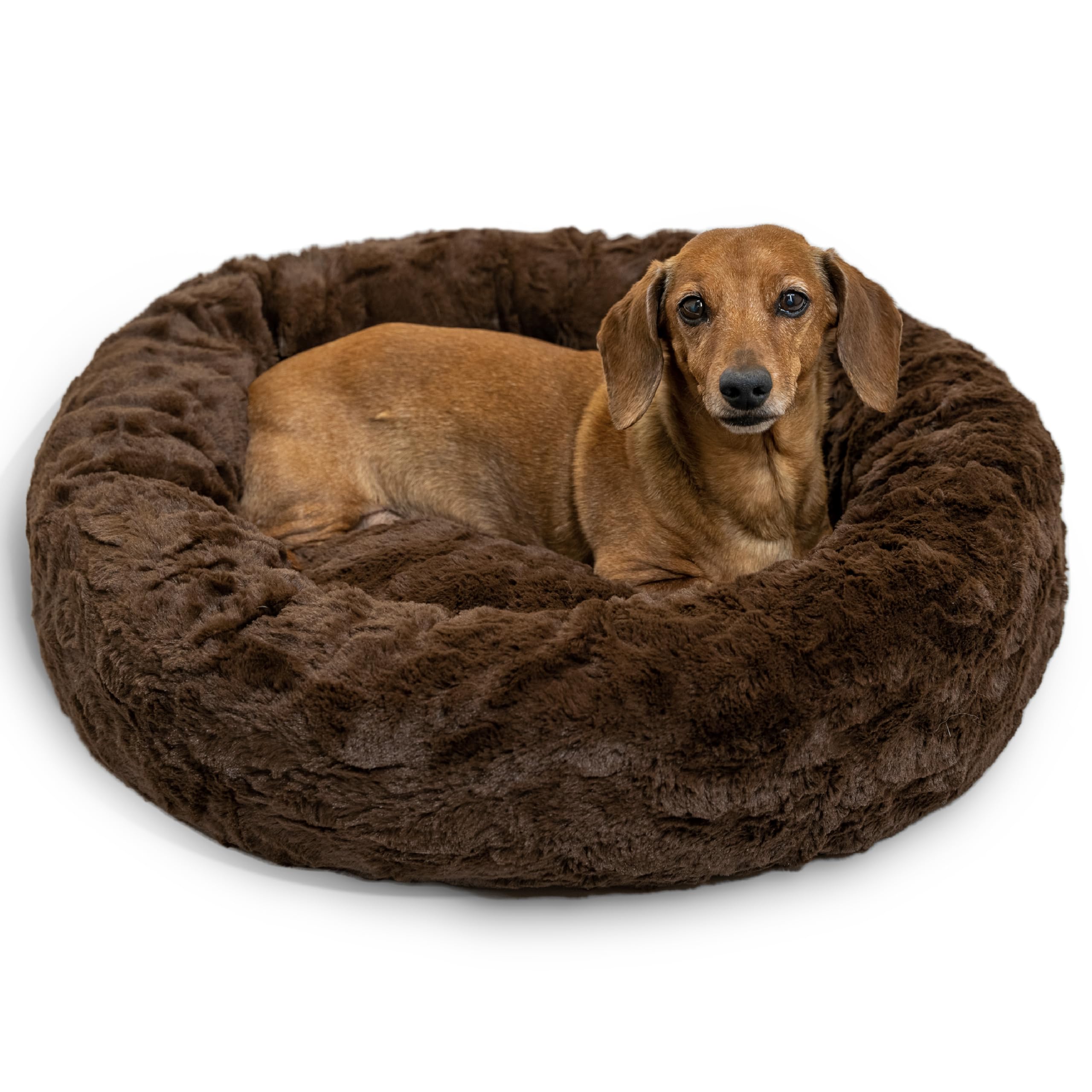 Best Friends by Sheri The Original Calming Donut Dog and Cat Bed in Lux Fur, Dark Brown, Small, 23x23