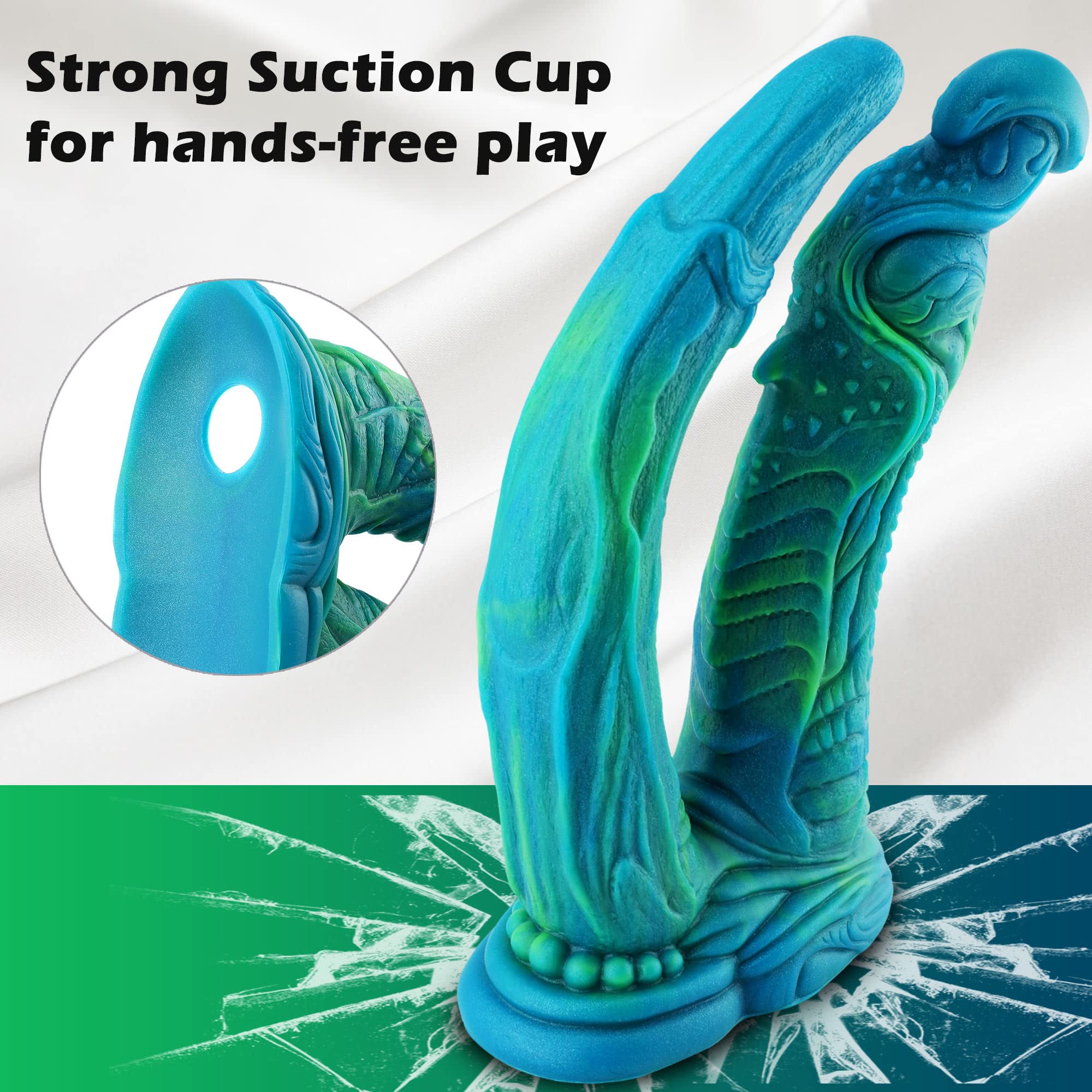 Monster Dildo Dragon Double Silicone Fantasy Dildo, 9 Inch Suction Soft Massive Dildo for Men, Realistic Vibrating Wide Dildos for Women, Fake Prostate G Spot Curved Penis