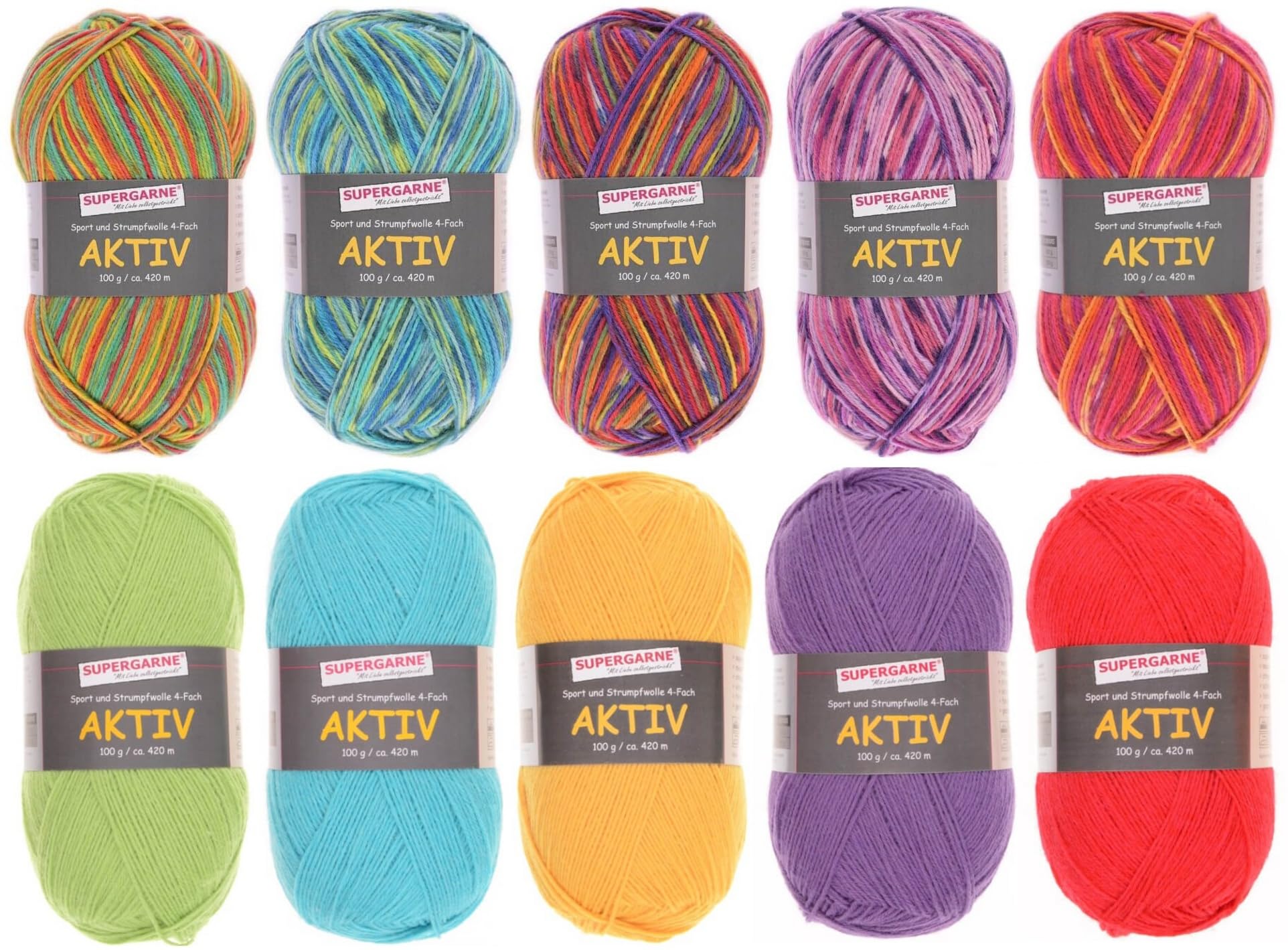Sockenwolle Aktiv 4-fädig – 1000 g (10x100g), Strapazierfähig, Maschinenwaschbar, Made in Italy, Ideal für Socken und Strickprojekt (4KIDS)