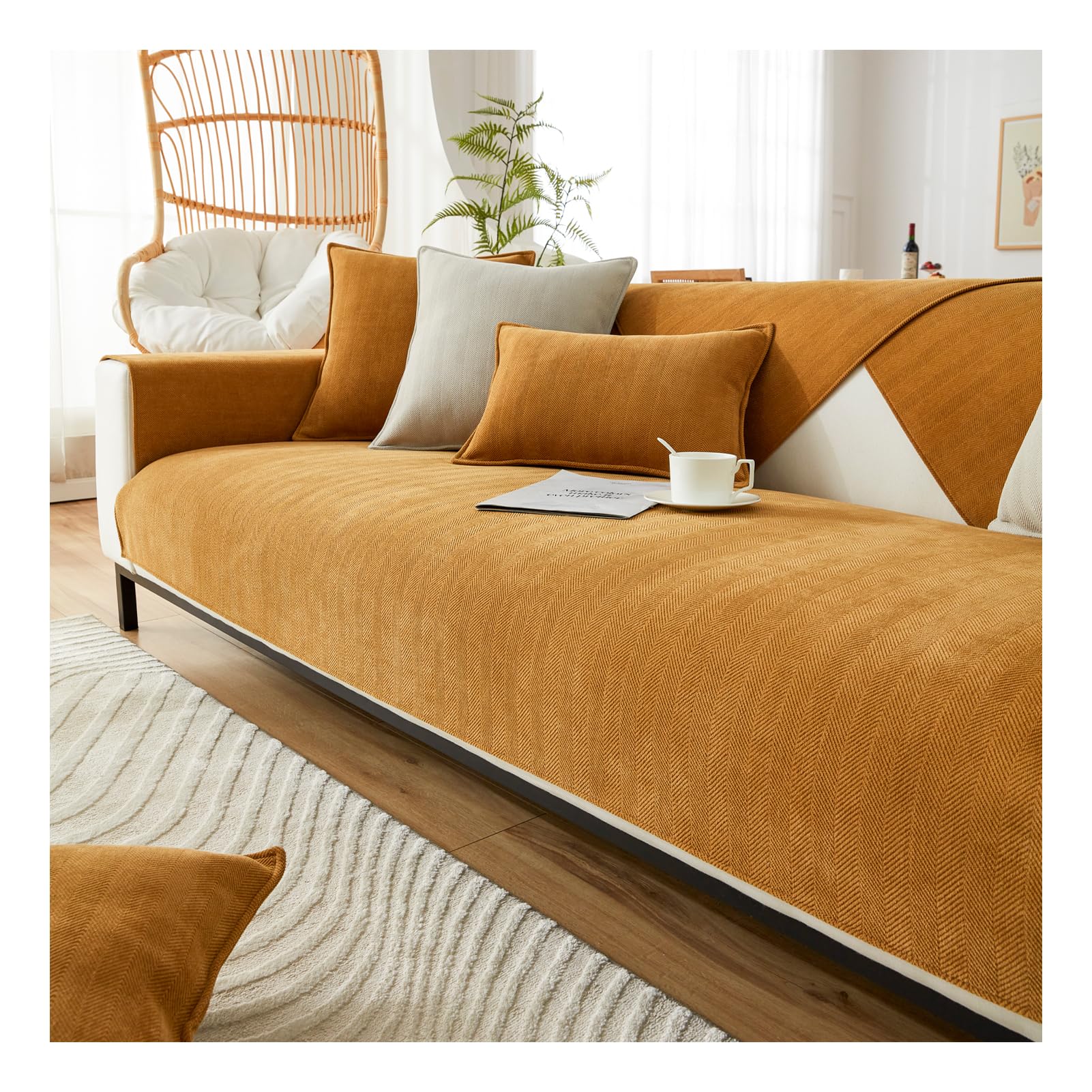 GAONUDAN Herringbone Chenille Fabric Furniture Protector, Funny Fuzzy Uk Sofa Cover, Non-Slip Sofa Slipcovers, Couch Covers, Sofa Cover 1 2 3 Seater, Settee Covers (Khaki,110 * 160cm)