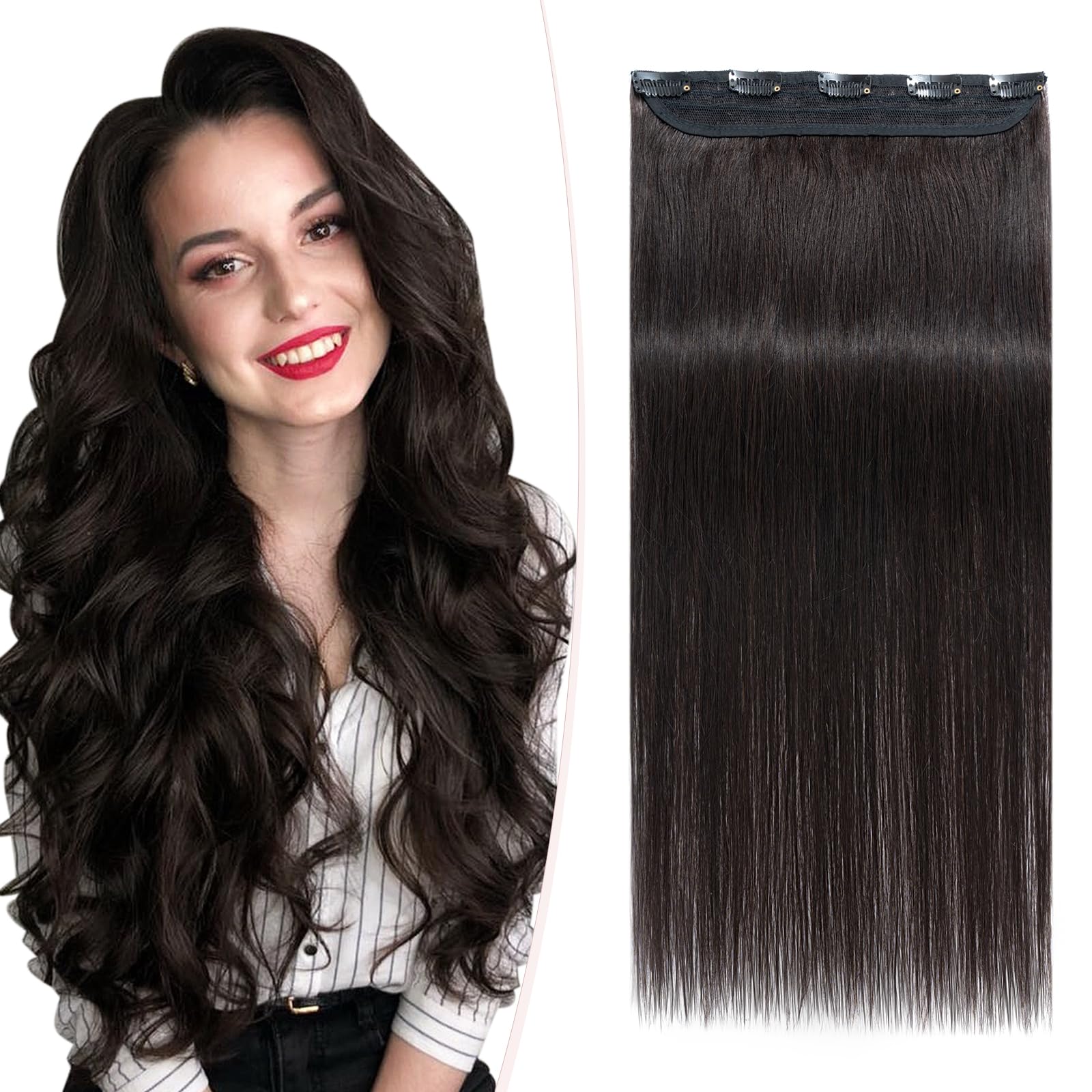 SEGOHAIR Clip in Hair Extensions Real Human Hair, 12" Hair Extensions Clip in One Piece 5 Clips Remy Seamless (40g) Natural Black