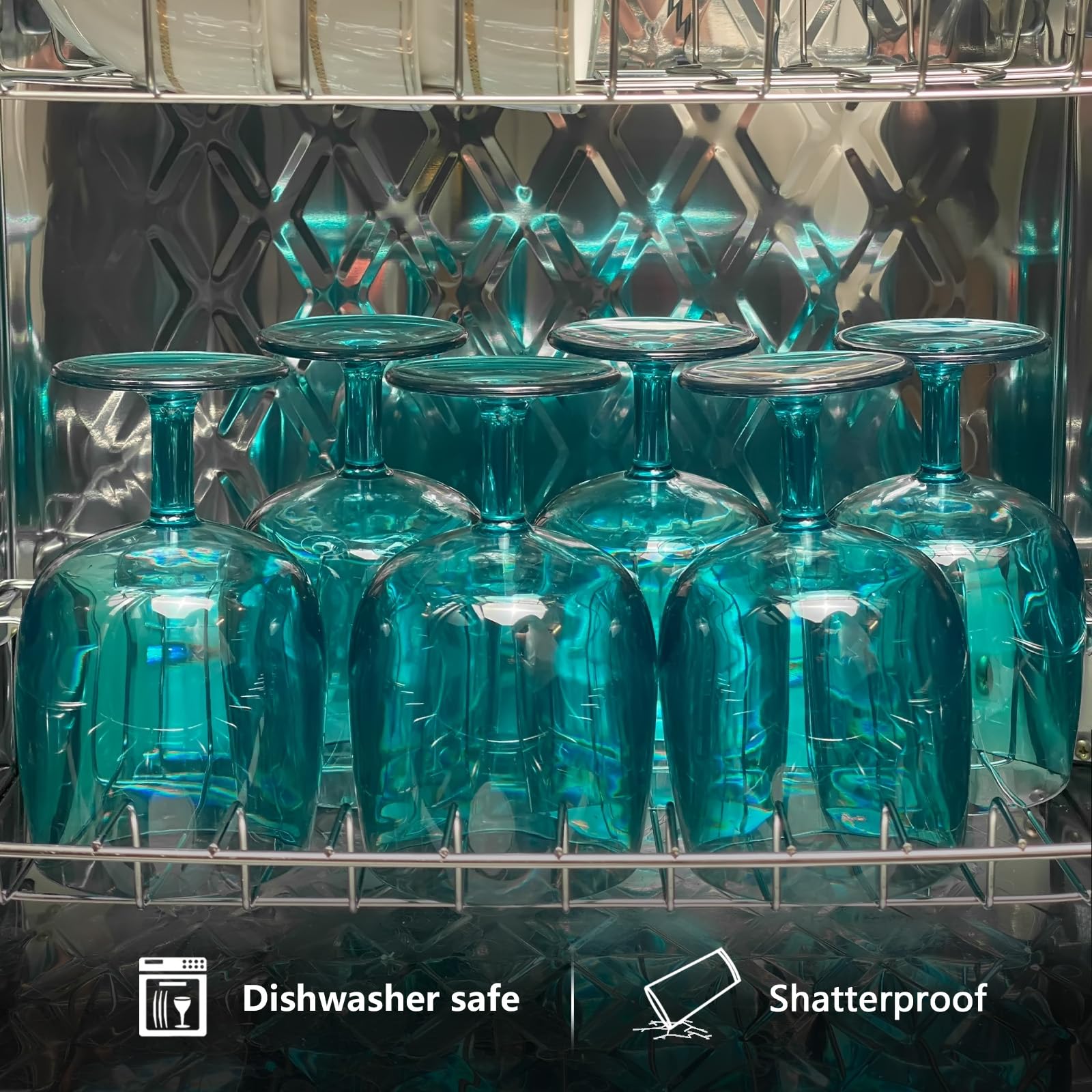 Lot de 6 verres à vin en plastique incassable de 355 ml en acrylique coloré, empilables, passent au lave-vaisselle, sans BPA, parfaits pour les fêtes (cyan, 355 ml)