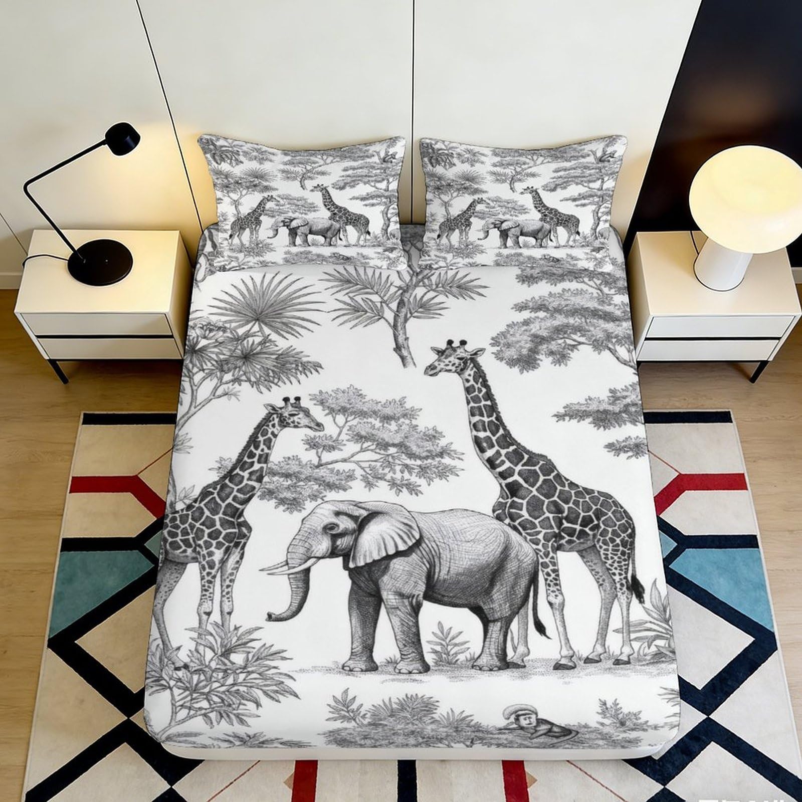 Uxinyoume Style-5 3D Printed Safari Elephant Fitted Sheet Microfiber Giraffe Bed Cover For Bedroom Decor Mattress Protection 90X200x25cm
