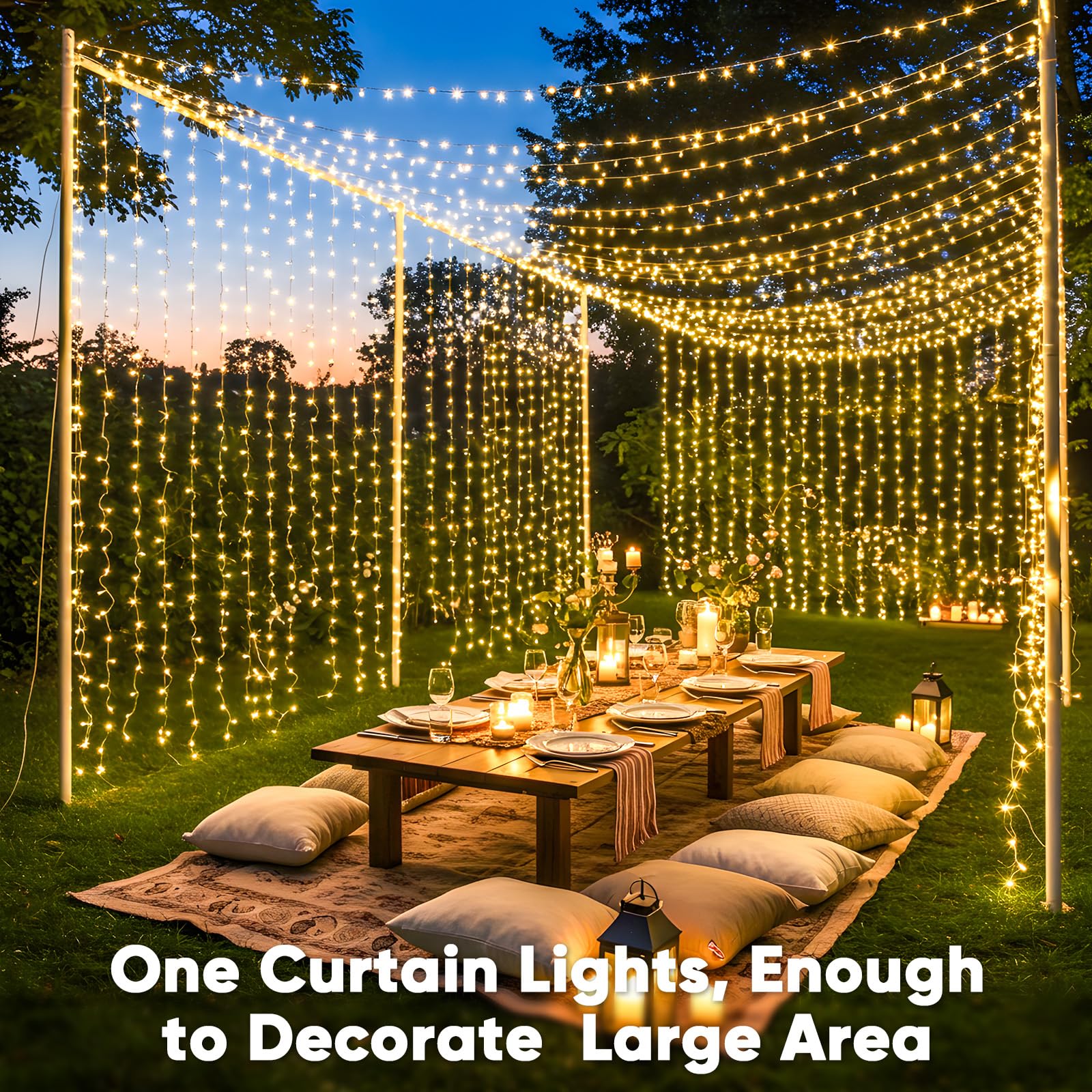 suddus Rideaux lumineux de Noël à 600 DEL pour extérieur, 3 x 6 m, à brancher avec télécommande, lampes murales pour Noël, dortoir, mur, fenêtre, mariage, fête, décoration d'anniversaire, blanc chaud