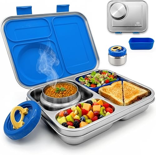 Lonchera Bento de acero inoxidable con tarro de alimentos aislado de 8 onzas, 54 onzas, resistente a fugas, 3 compartimentos, contenedor de comida