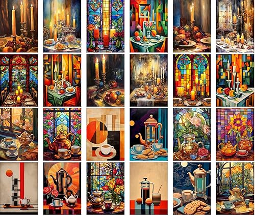 Miniatura 10 de PIXILUV Postales vintage (24 piezas de 4 x 6 pulgadas cada una) Pretty Villages iluminados en una noche de invierno, postales vintage, tarjetas de