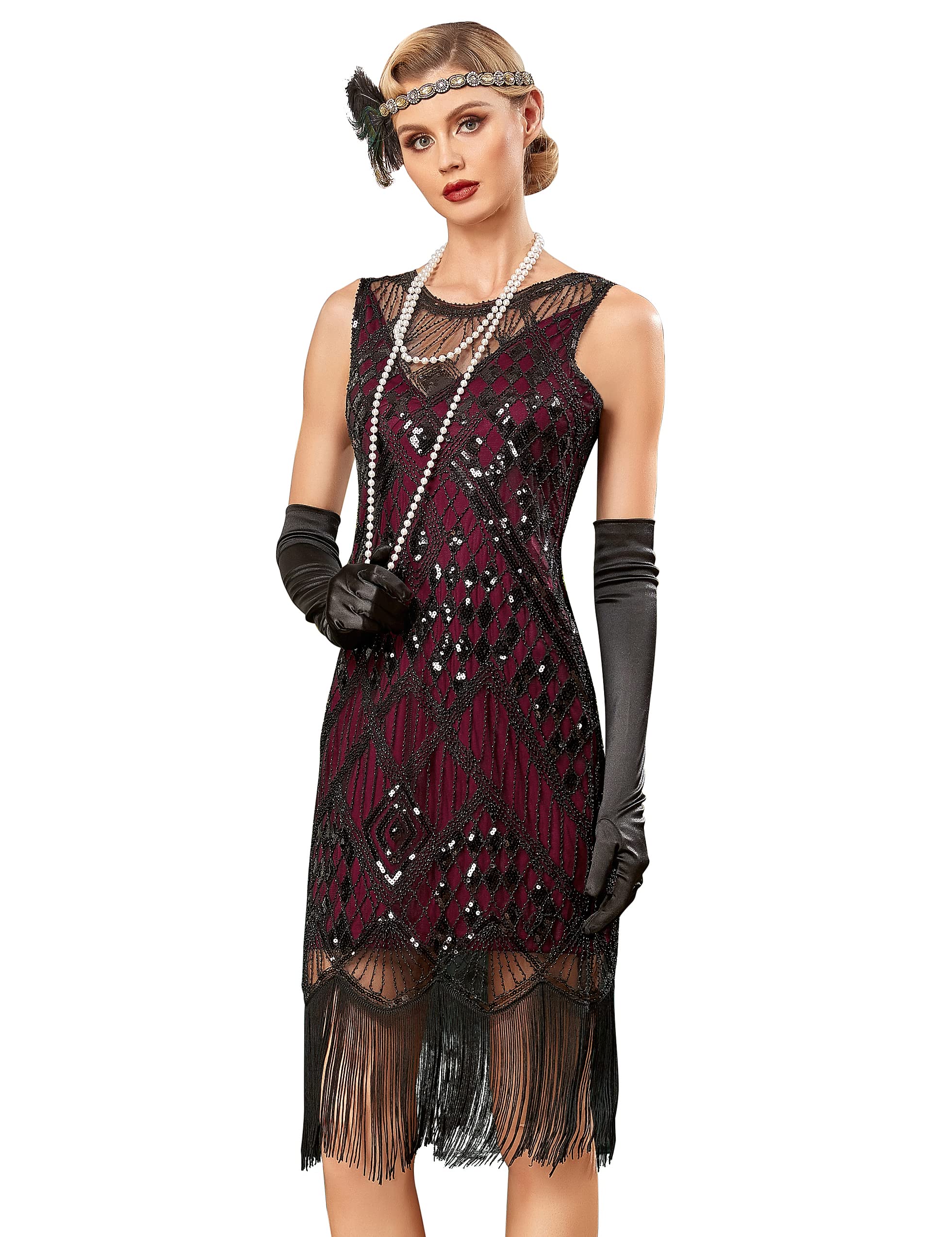 Kayamiya Womens 1920s Flapper Dress Beaded Fringe Great Gatsby - Main Image