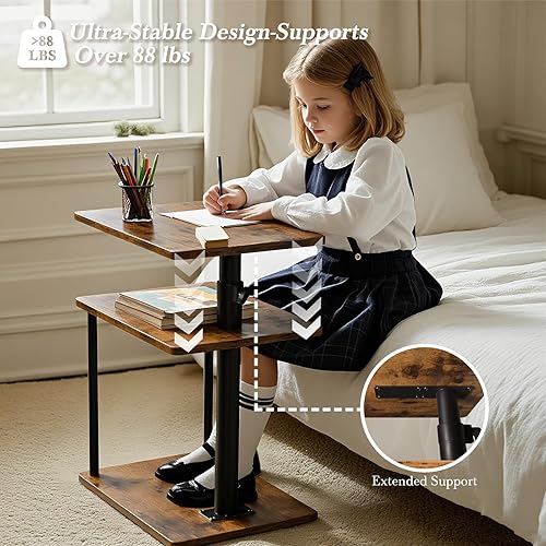 Miniatura 3 de Mesa auxiliar giratoria de 360 para altura ajustable, mesa auxiliar en forma de C para sofá con almacenamiento, mesita de noche de 3 niveles con