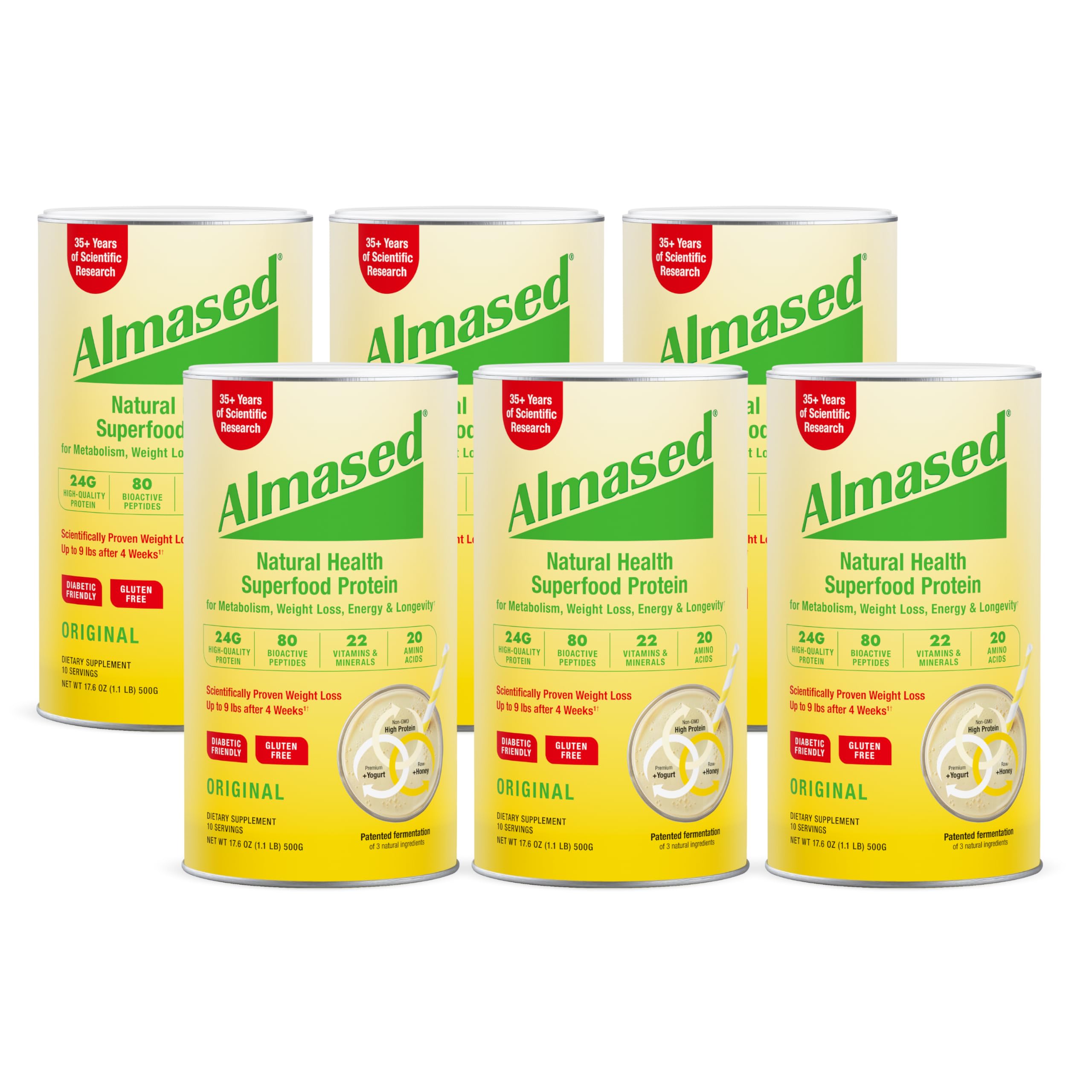 Almased Meal Replacement Shake - Plant Based Protein Powder for Weight Loss - Gluten-free, Non-GMO 17.6 oz (6 Pack)