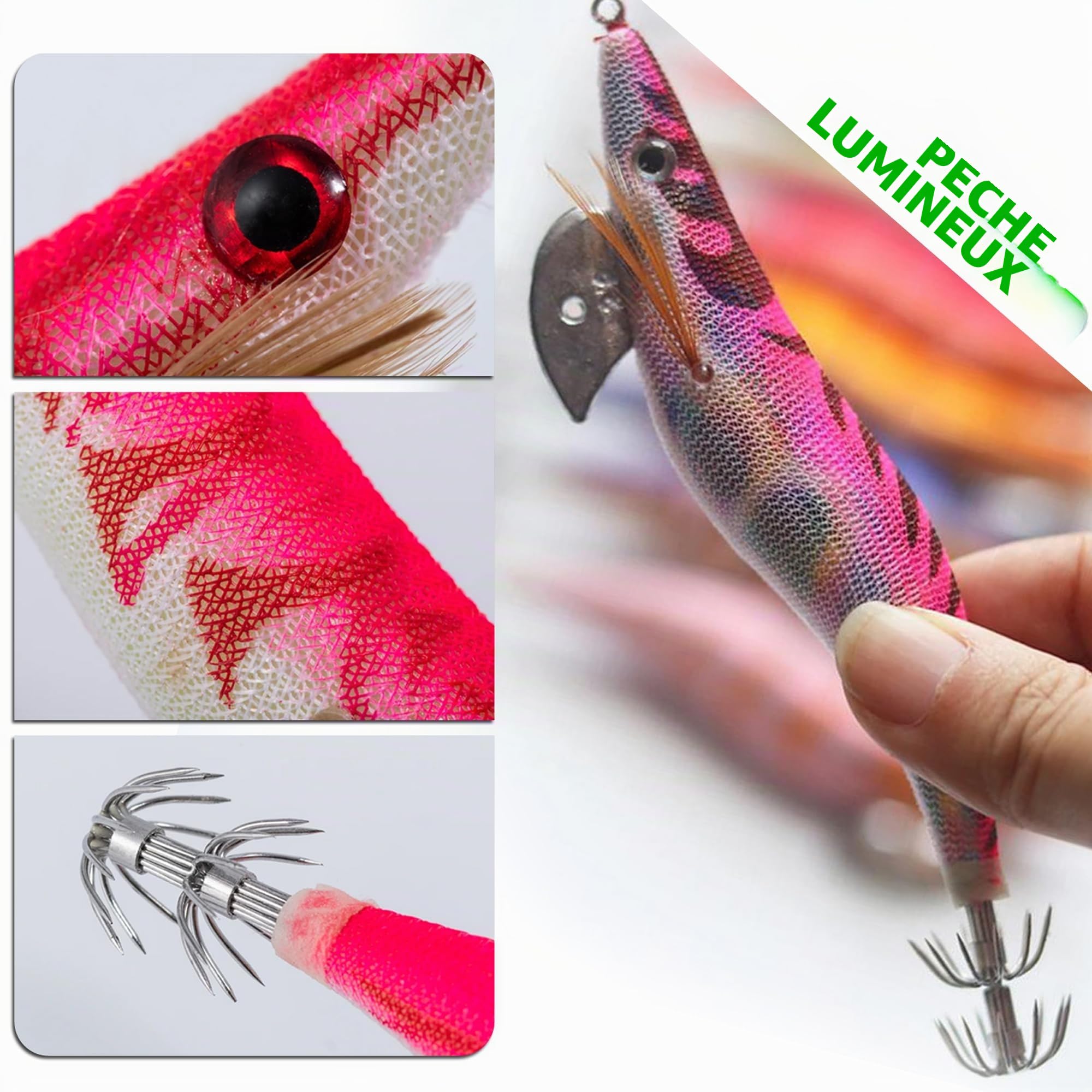 Appâts de pêche Turluttes Leurres Appâts Crochets pour Calmars Poulpes Appâts Lumineux Calmar Leurres Crevettes