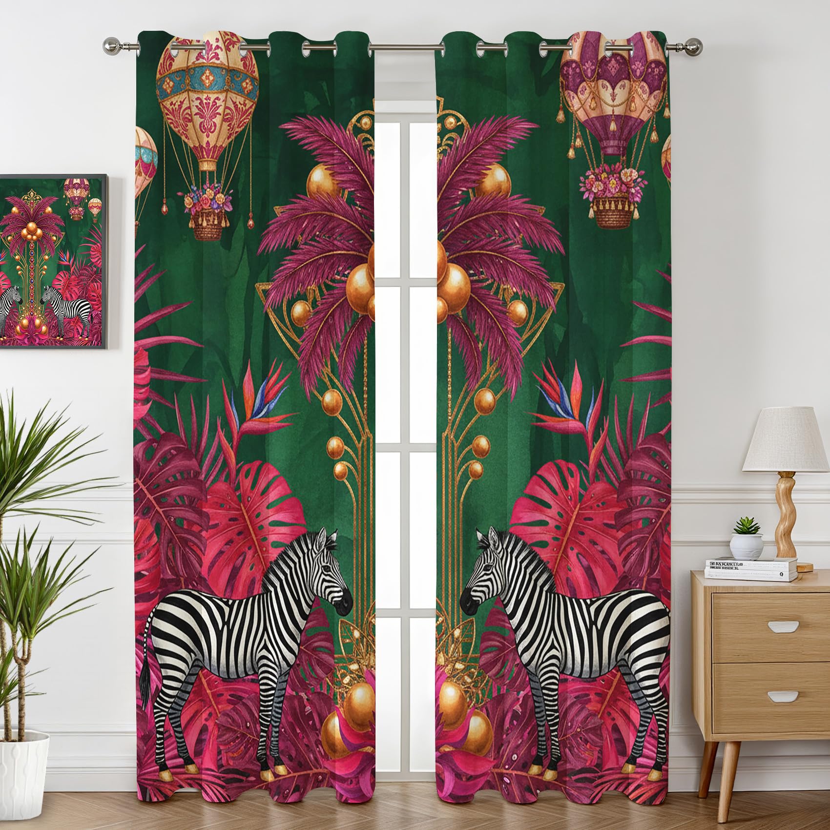 Havenix Zebra Jungle Blackout Curtains for Bedroom Living Room, Tropical Hot Air Balloon Patterned Curtains 46x72, Thermal Insulated Eyelet Drapes for Windows, 2 Panels
