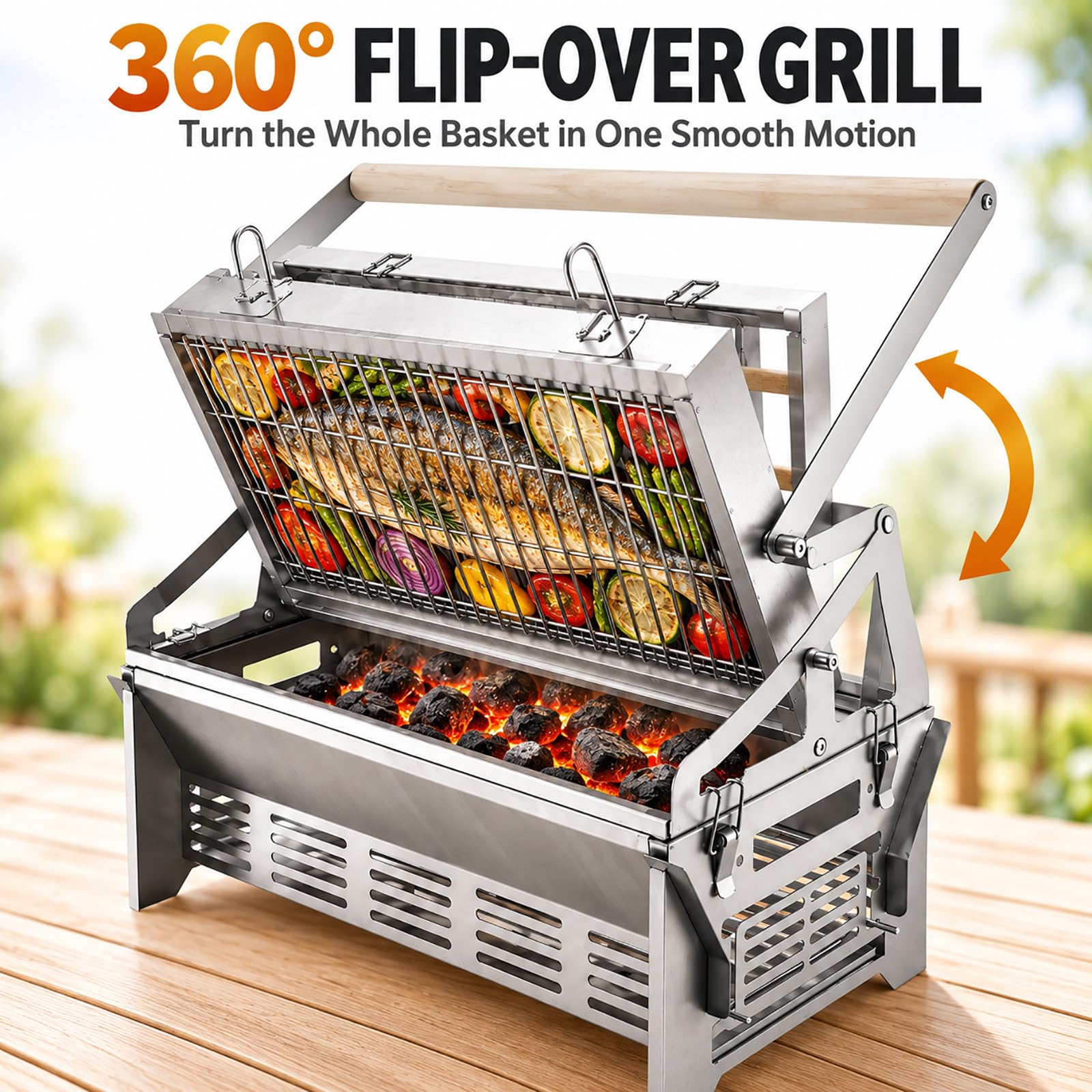 Barbecue à Charbon Portable, INOX 304, Grille Rotative à 360°