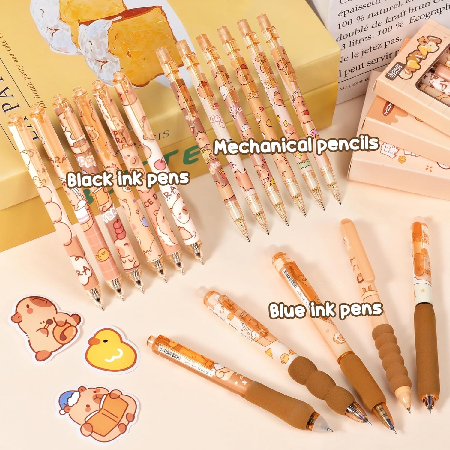 Kid School Supplies for Girl Age 5 6 7 8-12 13 14 Year Old, 36PCS Kawaii Tween Teen Girl Birthday Easter Gift Cute Capybara Stationery Set w/Pencil Case Gel Pen Pencil Sticker Notebook Sticky Note