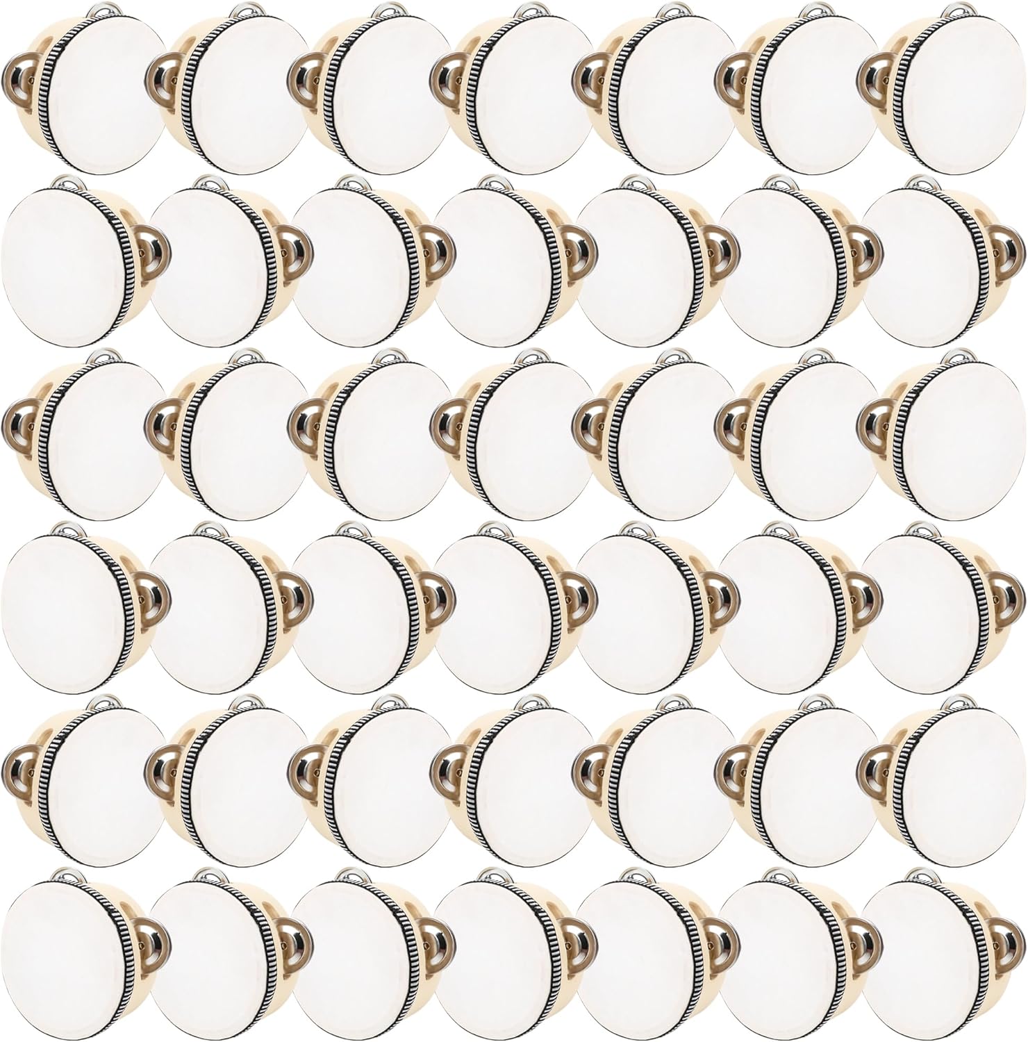 42 Pcs 4 Inch Tambourines Wedding Drum Wooden Handheld Tambourines with Metal Jingles Drums Musical Instruments Percussion for Adult Church Party Games