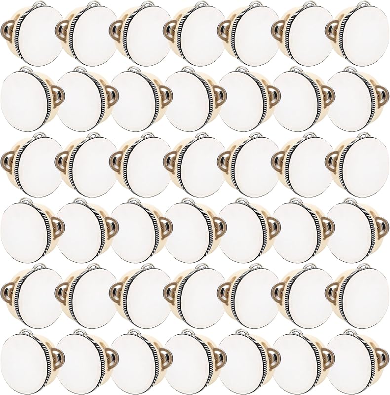 42 Pcs 4 Inch Tambourines Wedding Drum Wooden Handheld Tambourines with Metal Jingles Drums Musical Instruments Percussion for Adult Church Party Games