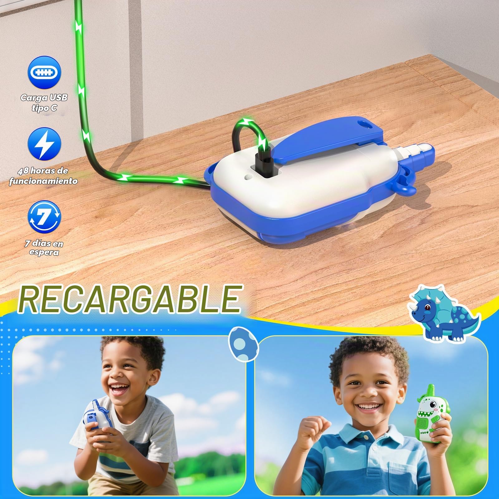 iKidiki Walkie Talkie Niños Recargable, Juguetes Niños 3 4 6 7 8 Años Regalo Niño 3-8 Años Walky Talky Regalo Niño 3-8 Años Juegos Exterior para Niños Jardin Regalos para Niños