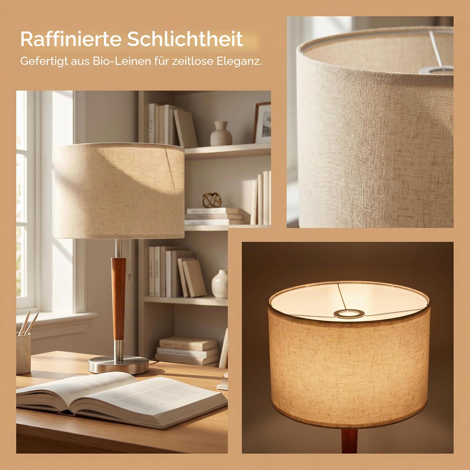Stoff Lampenschirm, Beige lampenschirm für Tischlampe Wandlampe Nachttischlampe und Stehlampe, Naturleinen Hardcover Handgefertigt, lampenschirme mit Konverter für E27, E26,E14,11mm