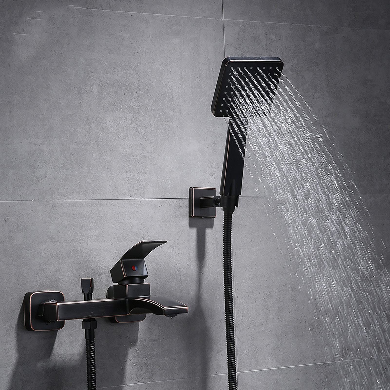 Grifo clásico de Pared para bañera, Grifo de latón con Ducha de Mano, Grifo Mezclador para baño, Juego de Ducha Monomando Negro