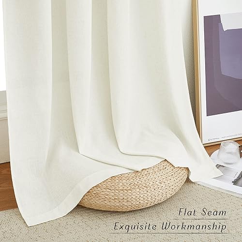 Miniatura 7 de NICETOWN Cortinas de lino blanco roto para ventana de 84 pulgadas de largo, con ojales, mezcla de lino grueso, tratamientos de ventana, privacidad