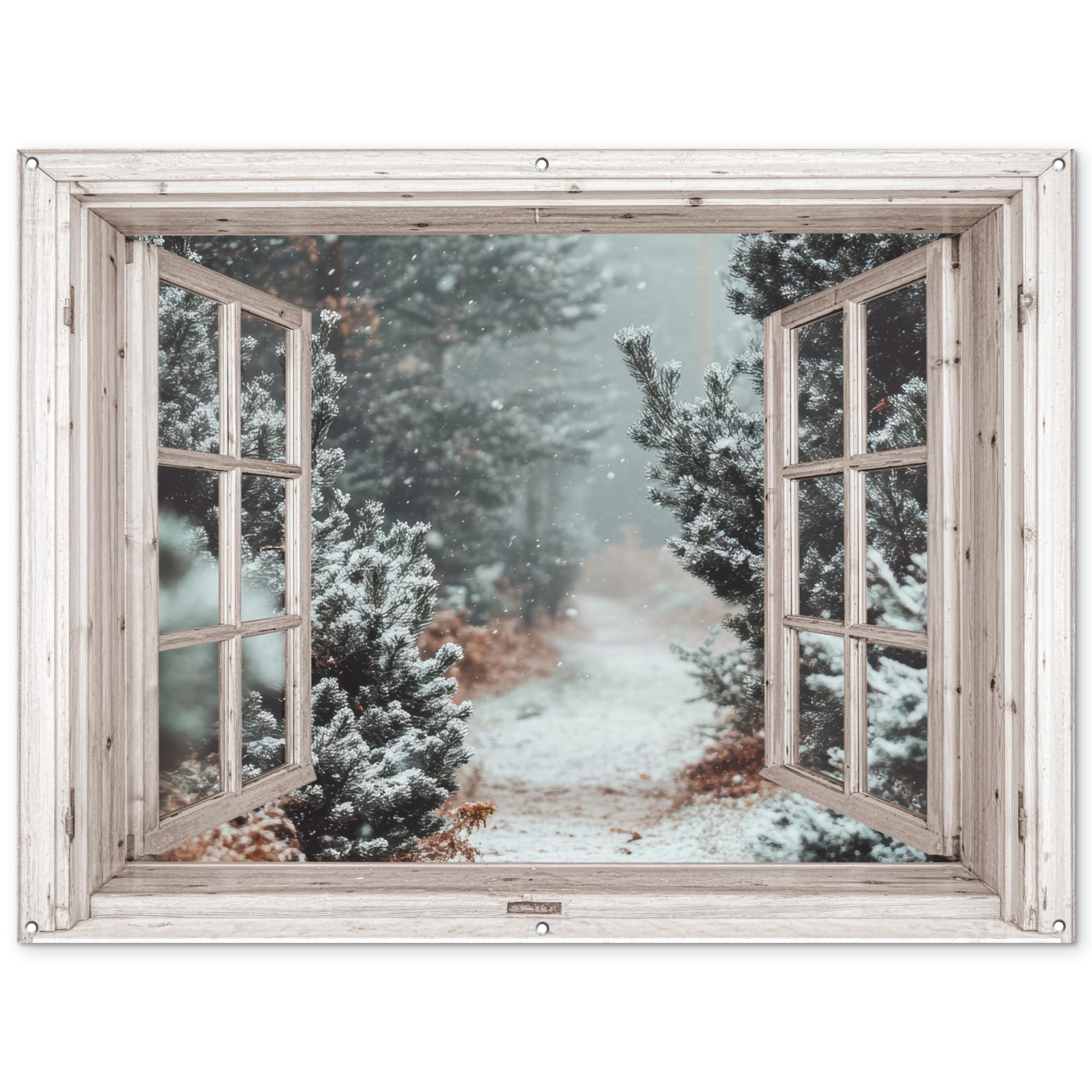 MuchoWow© Decoracion Jardin Exterior Decoración Pared Póster De Jardín | 160x120 cm - Balcón Wall Decoration Patio Posters Decorativos Terraza Bosque - Invierno - Árboles - Naturaleza - Sendero