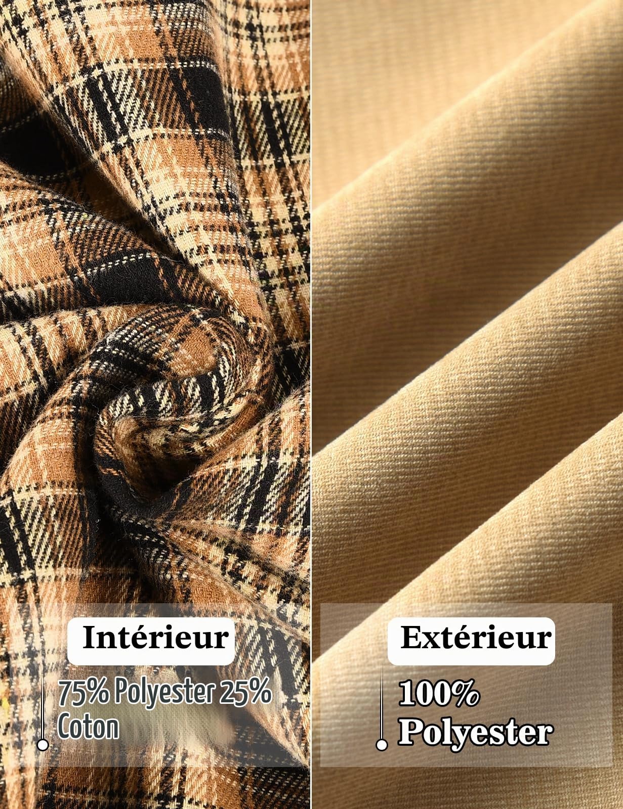 Svanco Chemise Homme De Mi-saison Avec Doublure À Carreaux, Col Montant, Veste Cargo Pour Le Printemps Et L'automne