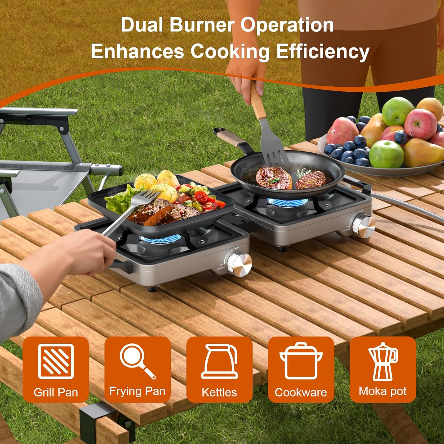 27000 BTUs 2 Burner Folding Camp Stove with Windshield, Portable Camping Stove with Adjustable Burners &Carring Bag, Propane Stove for Camping, Tailgating, BBQ