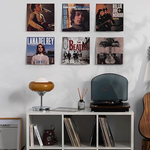 Miniatura 6 de HBlife Paquete de 6 estantes de vinilo para montaje en pared, soporte para discos de acrílico transparente de 4 pulgadas, estantes de exhibición de