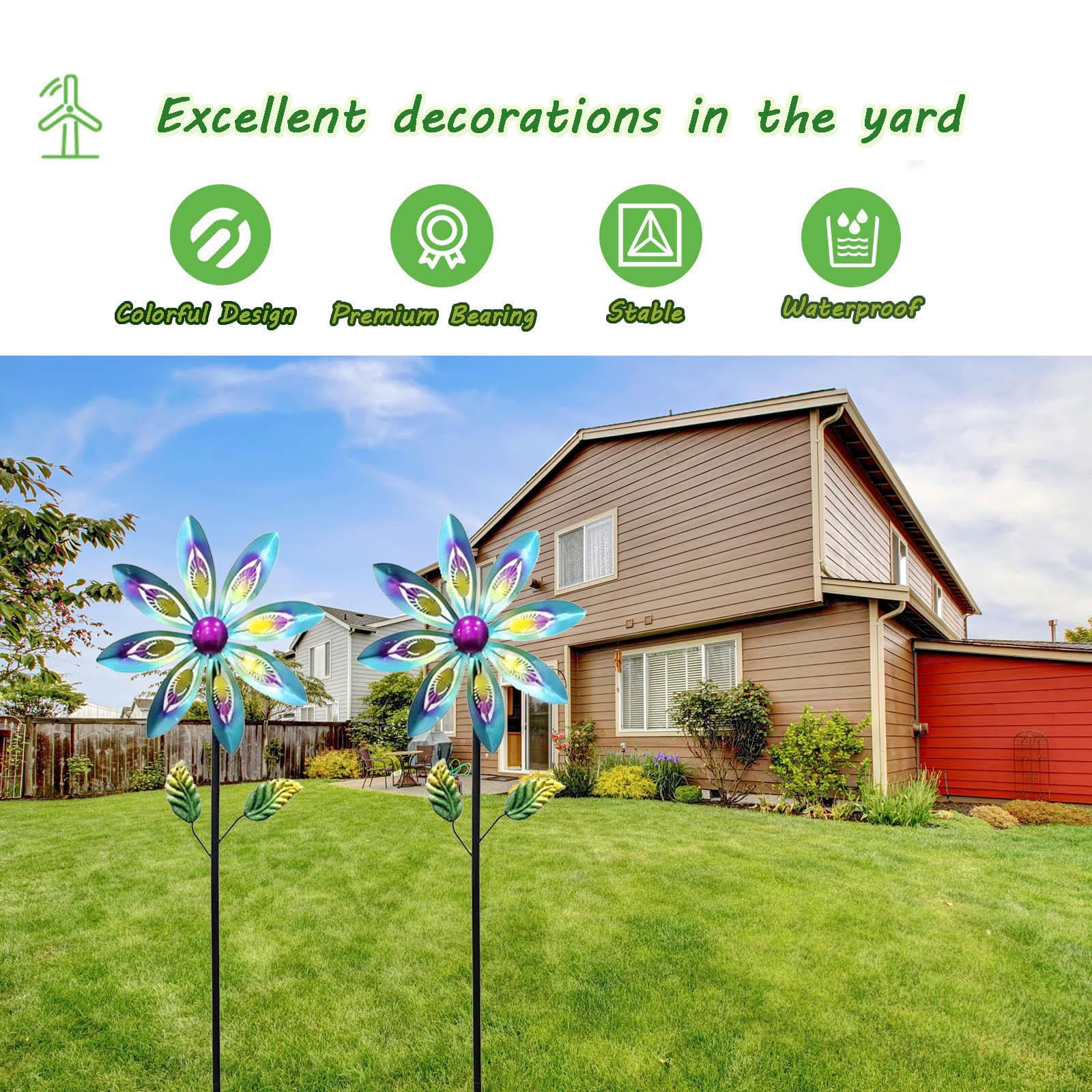 Confezione da 2 Spinner Da Giardino Whirligigs, Girandola A Vento Gigante, Foglia di Pavone Girandola Del Vento per Cortile, Cinetico Sculture