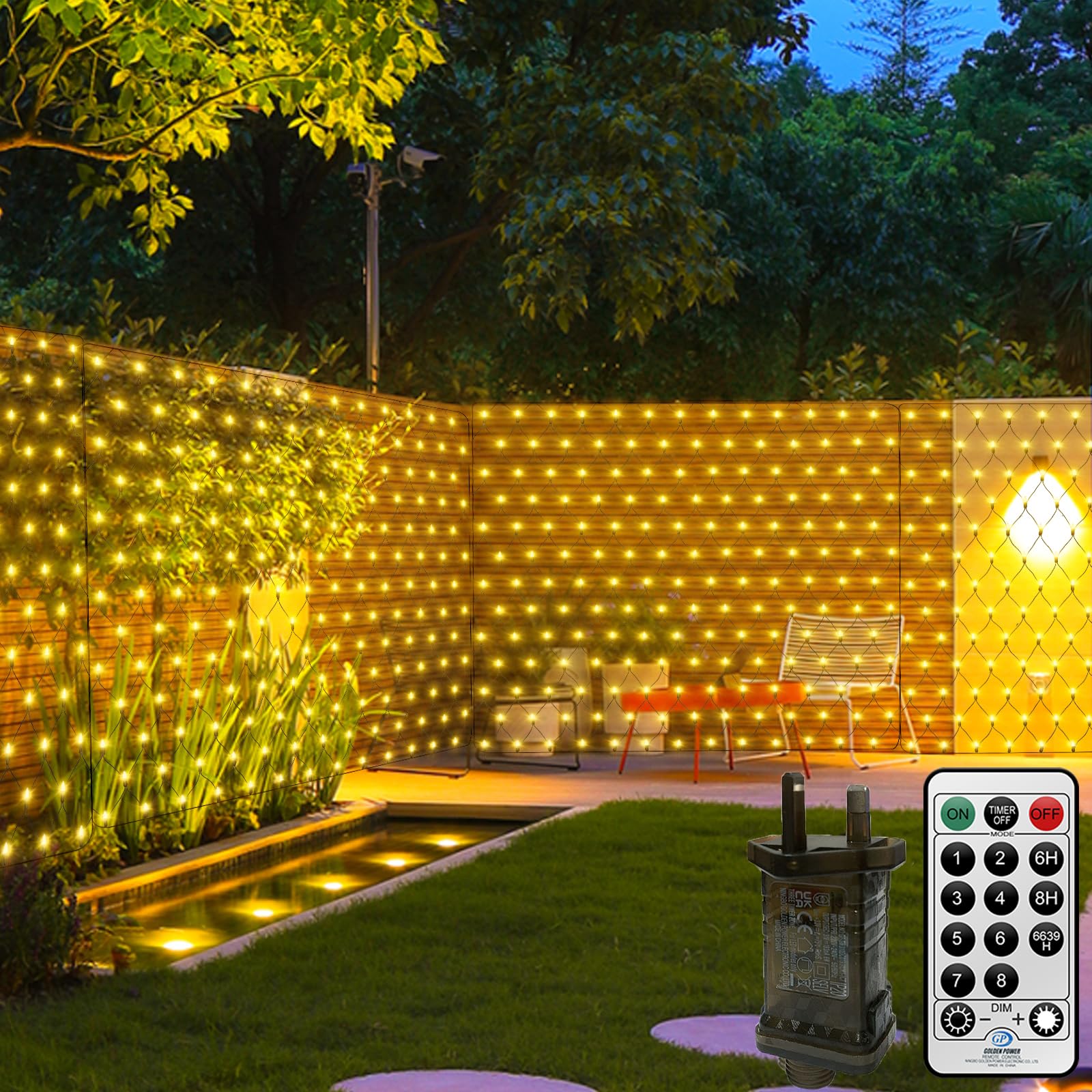 CORST Łańcuch świetlny 3 x 2 m, 200 diod LED, do użytku na zewnątrz, łańcuch świetlny, wodoszczelny, do ogrodu, z pilotem zdalnego sterowania i timerem, 8 trybów pracy (ciepła biel)