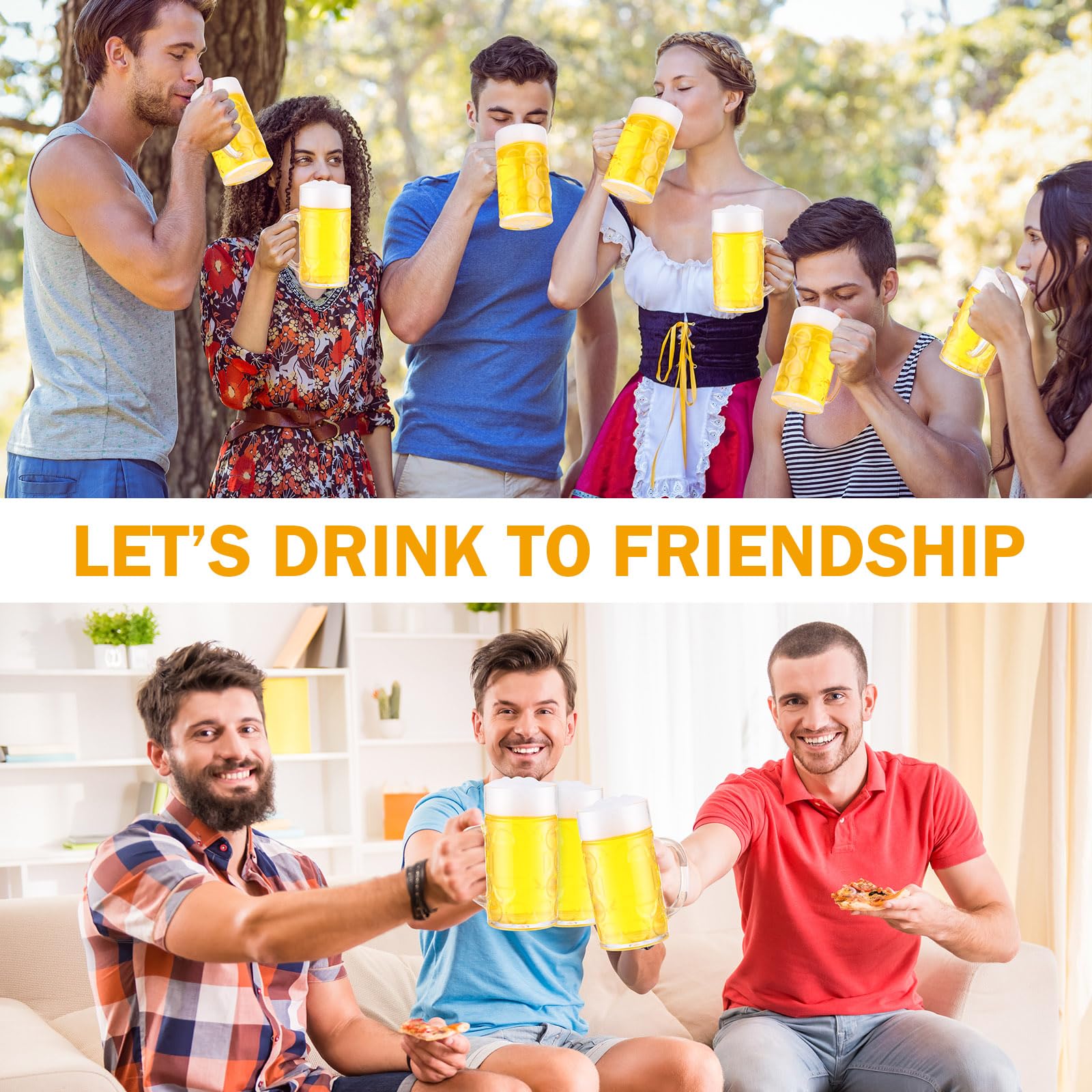 Suclain 6 Pcs Clear Plastic Beer Mugs with Handles 34 oz Large Dimpled Beer Cups Clear Plastic