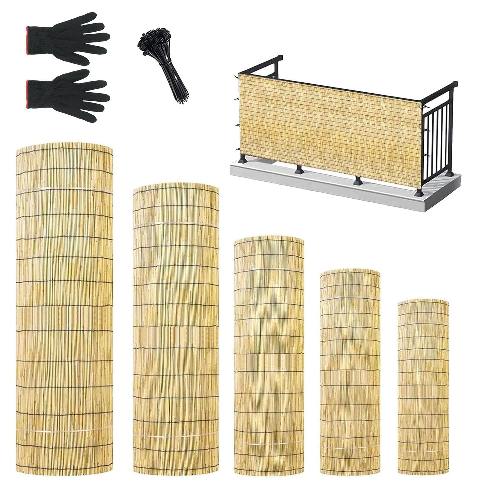 Canisse en Roseau Naturel, Brise-Vue pour Jardin Balcon Terrasse, Clôture Bambou Extérieur, Rouleau d'Occultation Totale, Protection Intimité et Vent, Écologique, 1x5m 1.8x10m(Natural,H100xL200cm)