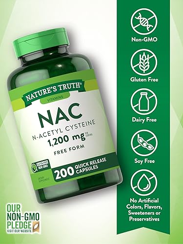 Miniatura 3 de Nature's Truth Suplemento NAC  N-acetil cisteína  1,200 mg  200 cápsulas  Aminoácido en forma libre  Suplemento sin OMG y sin gluten