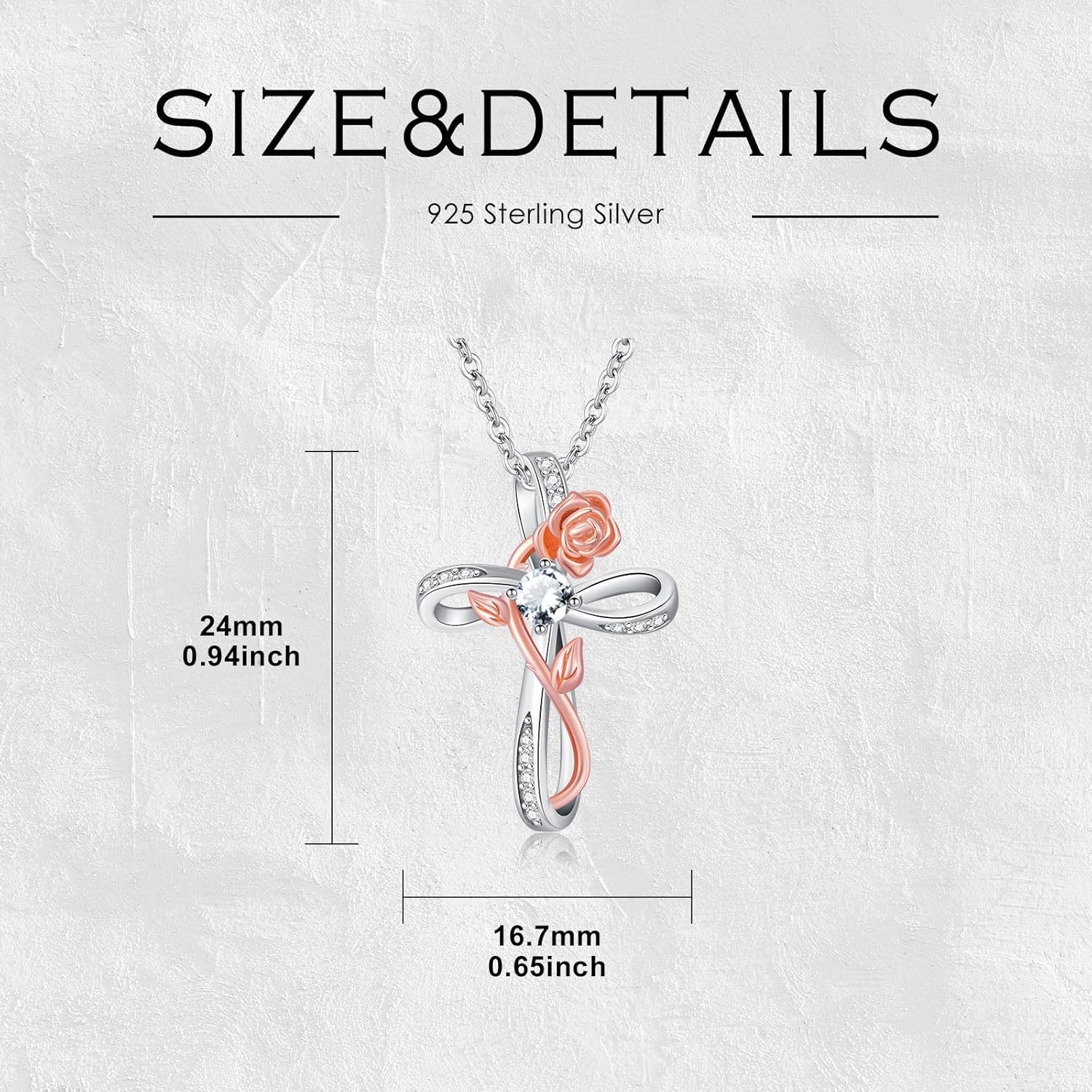 Diamond Cross Birthstone Necklace for Women Rose Cross Necklace with 12 Birthstone Two Tone Rose Cross Pendant Birthday Jewelry Gifts for Women Wife Her - Image 5