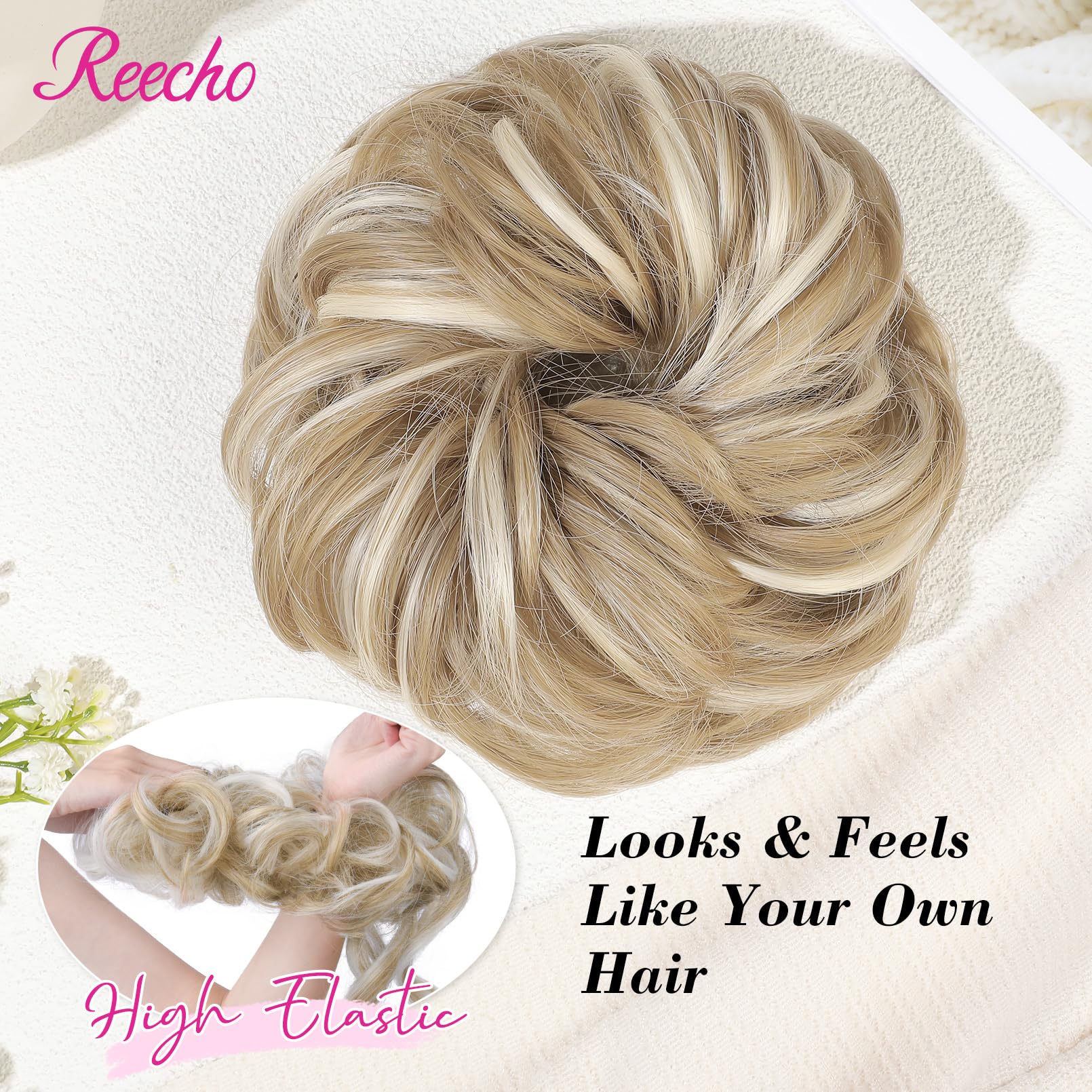 REECHO Messy Bun Hair Piece, Tousled Updo Elastic Hair Bun Hairpiece for Women Synthetic Donut Accessories Scrunchies - Image 3