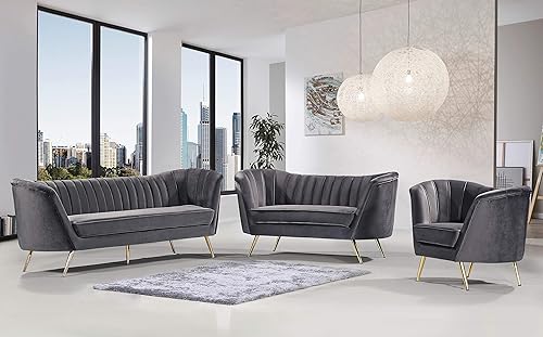 Vista 6 de Meridian Furniture Margo Collection Modern Sofá biplaza tapizado de terciopelo contemporáneo con acolchado de canal profundo y patas de acero