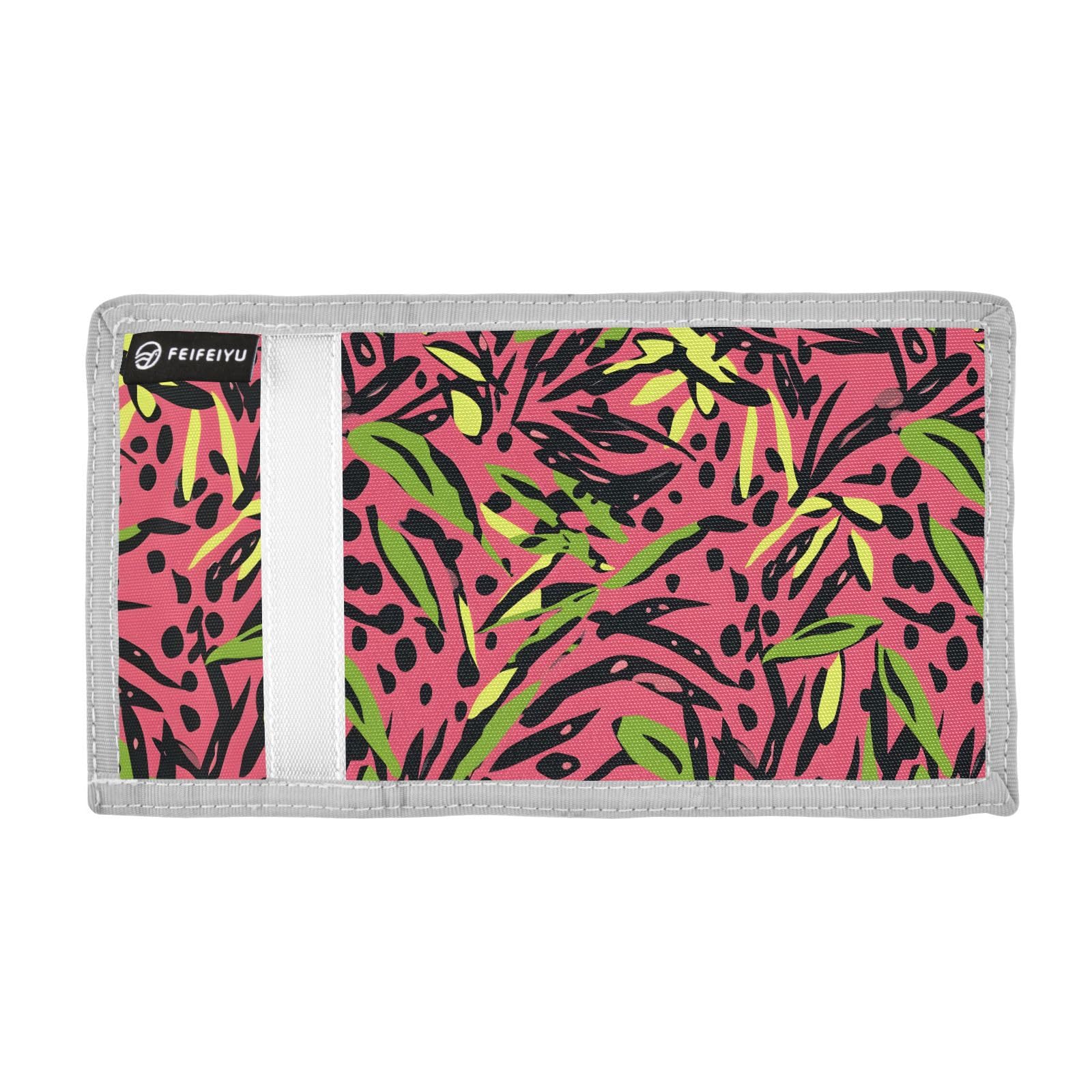 zyrtty Kids Wallets for Boys Girls Ages 4-18 Trifold, Leopard Print Green Pink Wallet with Zippered Coin Pocket and Card Holders, Novelty Wallet for Childrens Birthday Gifts