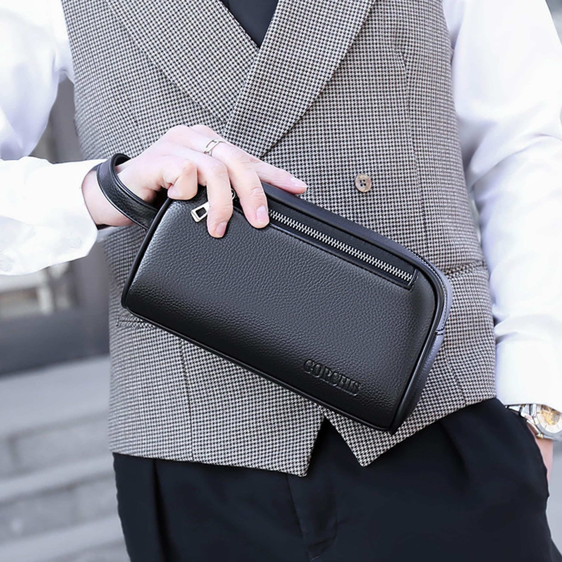 Gcroet Bolso de mano para hombre Bolso de cuero de PU para hombre con asa y cerradura codificada de suave y elegante para uso diario...