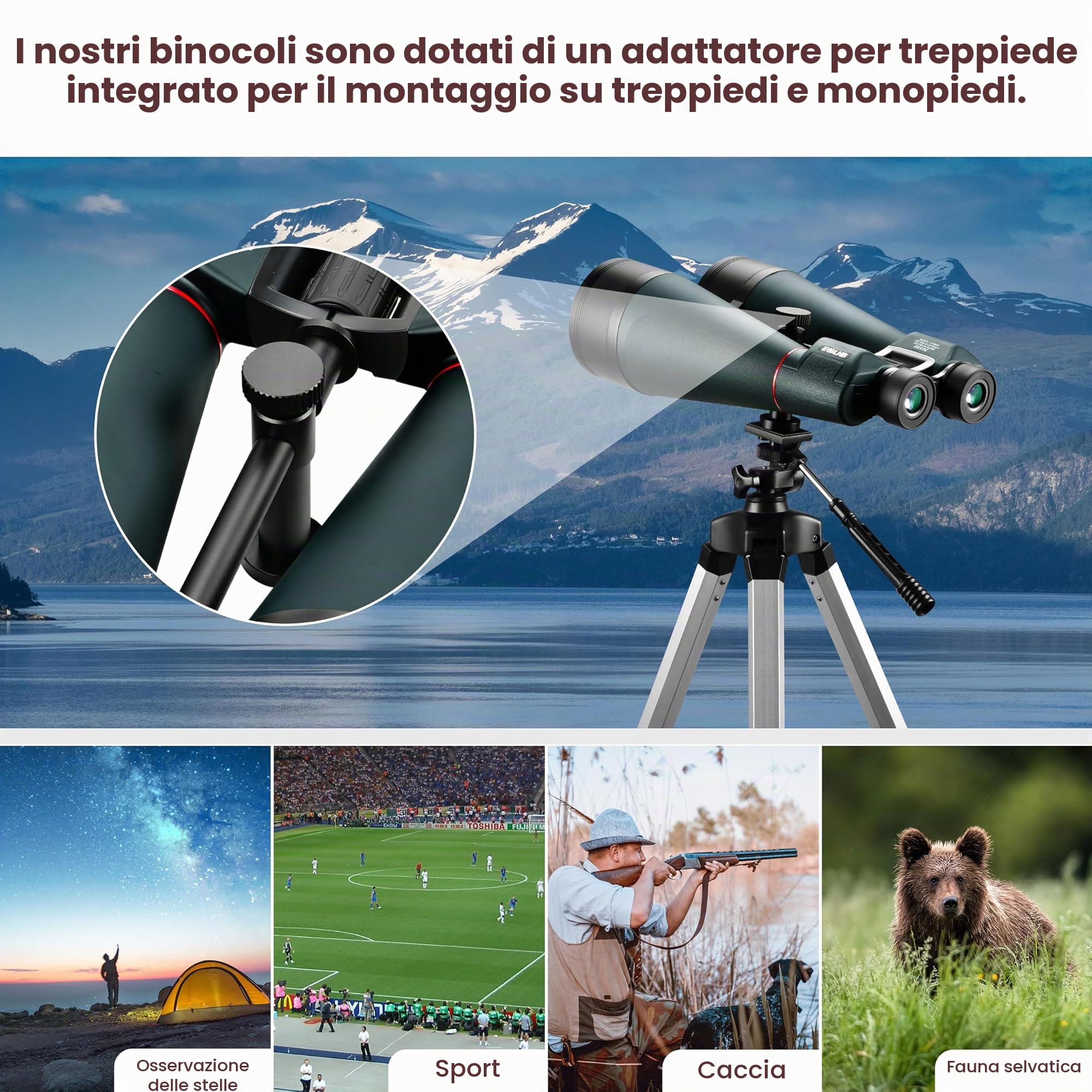 ESSLNB Binocolo gigante 30 x 80 per adulti, impermeabile, adattatore treppiede integrato, perfetto per osservare le stelle, bird watching, caccia
