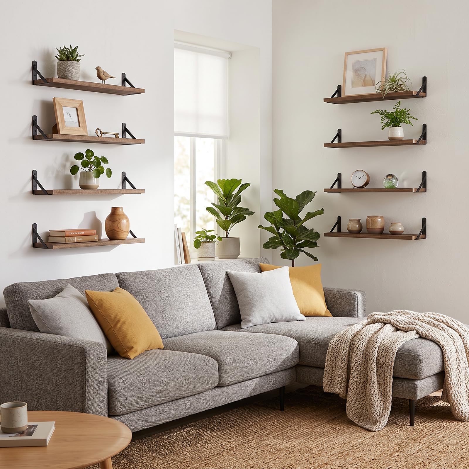 Fixwal Schwebende Regale, Breite 11,9 cm, rustikales Holz, Wandregale, 8 Stück, Wandregale für Schlafzimmer, Wohnzimmer, Küche, Bad, Büro und Pflanzen (dunkles karbonisiertes Schwarz)