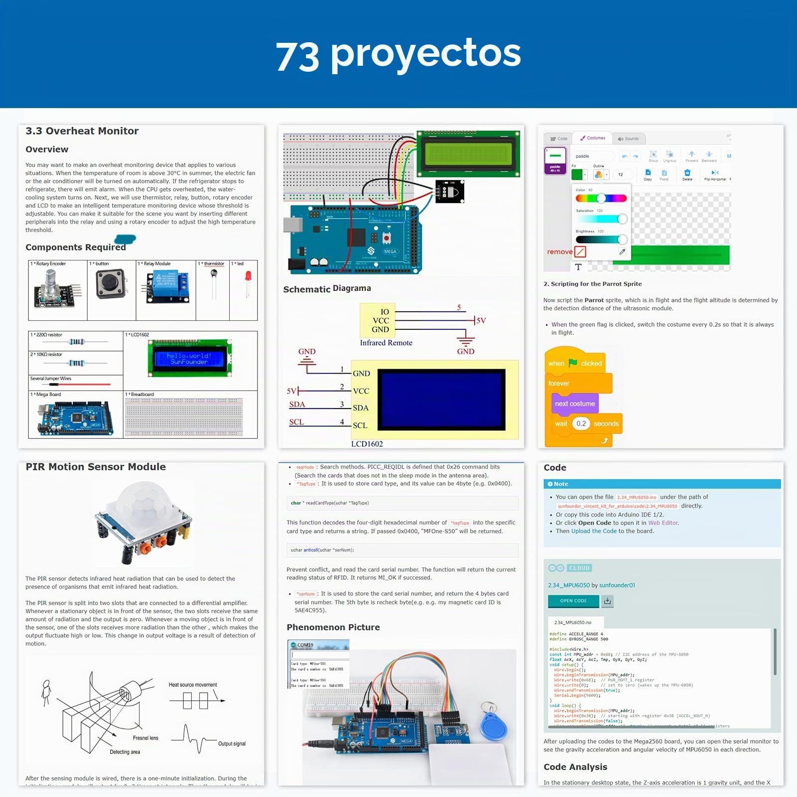SUNFOUNDER Project El Kit de Arranque eléctrico más Completo Compatible con Arduino Mega R3 Nano, 73 tutoriales incluidos