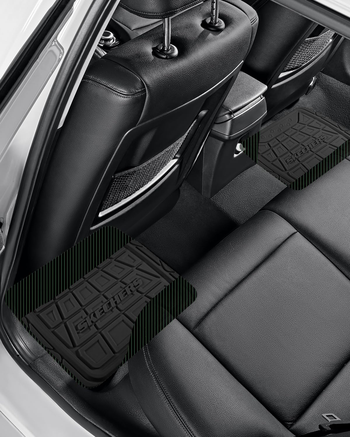 Skechers Car Floor Mats, Heavy Duty Rubber Car Mats Black 4-Piece Automotive Floor Mats - Universal Waterproof Car Mats All Weather for Most Sedan, SUV, Truck (Black