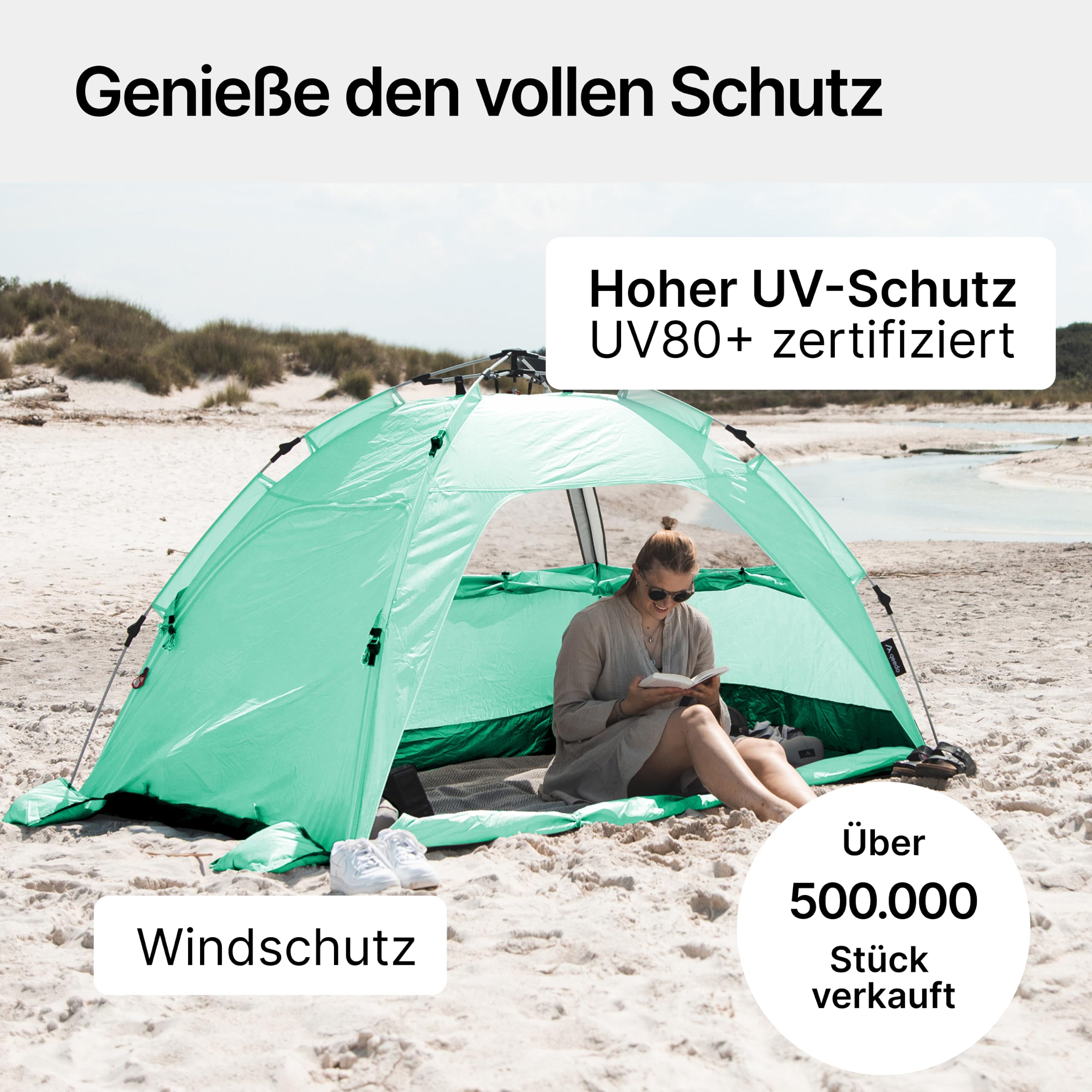 qeedo Quick Palm Strandmuschel UV-Schutz UV80 Leichtes Strandzelt Quick-Up System Sonnenschutz Windschutz