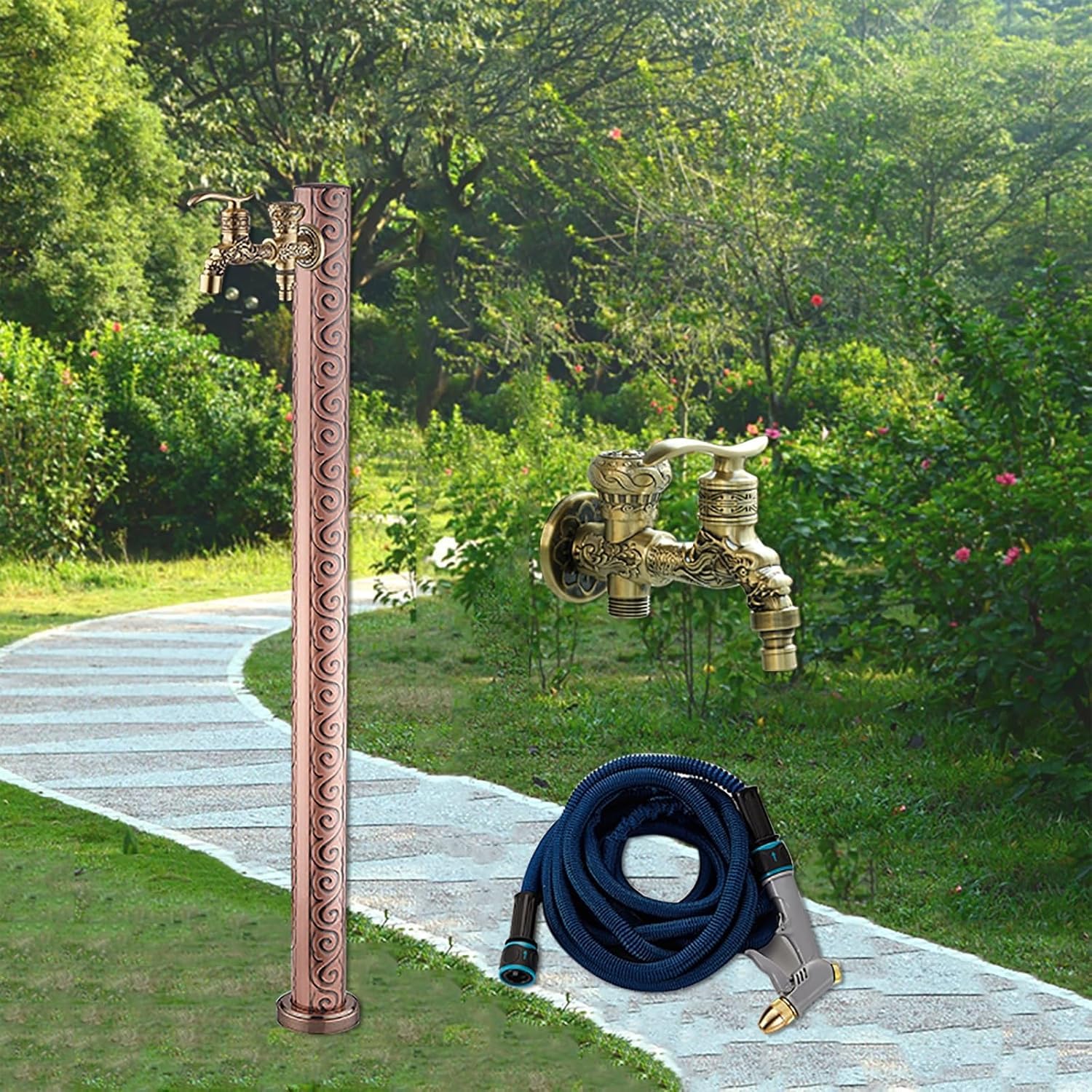 Hgouhk Red Water Tap Fountain Hydrant Freestanding Water Column Garden Tap，Outdoor Dispensing Irrigation Fountain Post