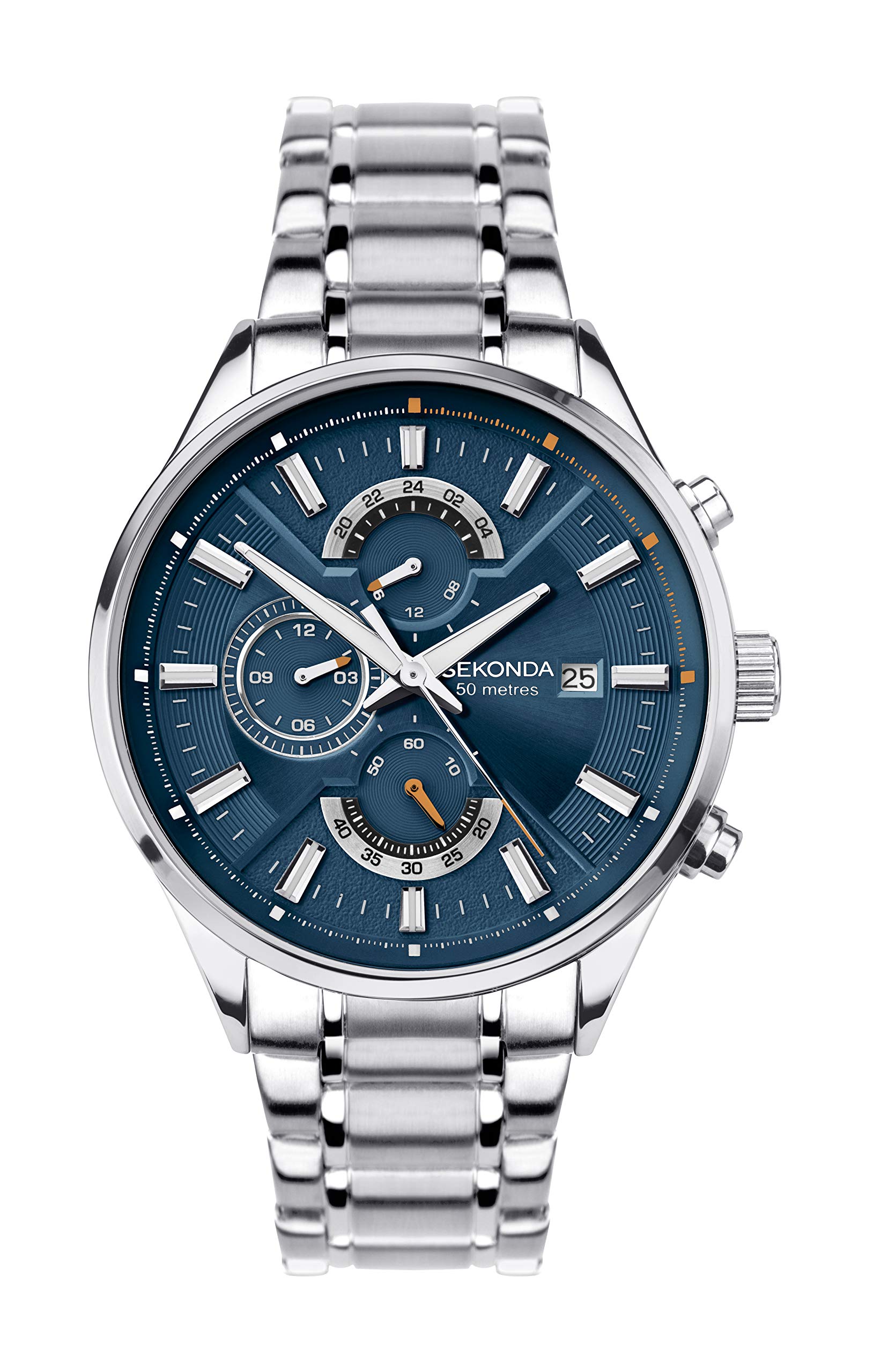 Sekonda Men's Silver/Blue Sports Dual Time Watch | Case & Stainless Steel Bracelet With Dial | 1839