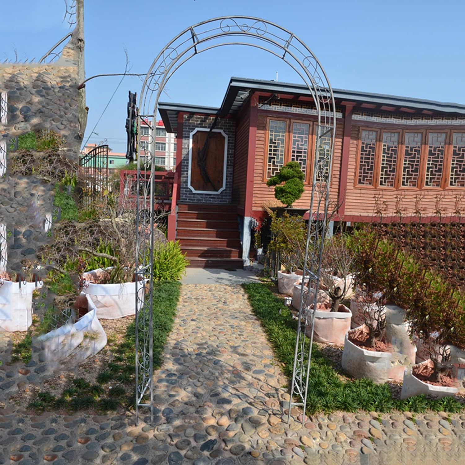 Garden Arch Rose Arch,Metal Pergolas for Climbing Plants,Rose Tendrils,Climbing Support Trellis,Weatherproof and Free-Standing,for Outdoor Garden Lawn Backyard Terrace,Wedding,120X34X230cm