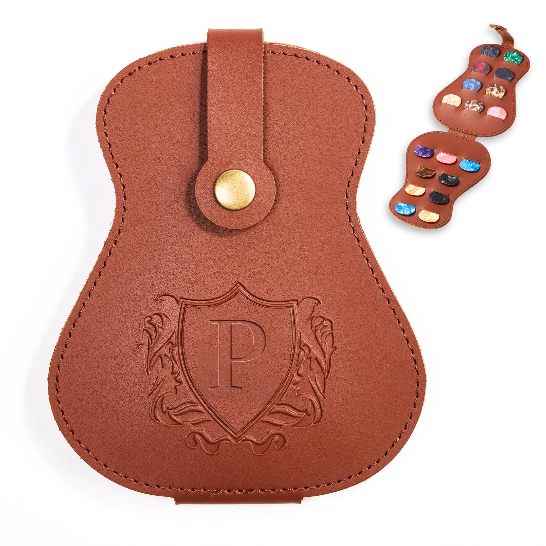 InnoBeta Personalized Guitar Picks Holder for Men, Women, PU Leather Guitar Gifts Plectrums Bag with Initials for Guitar Players, Lovers, Teacher - P