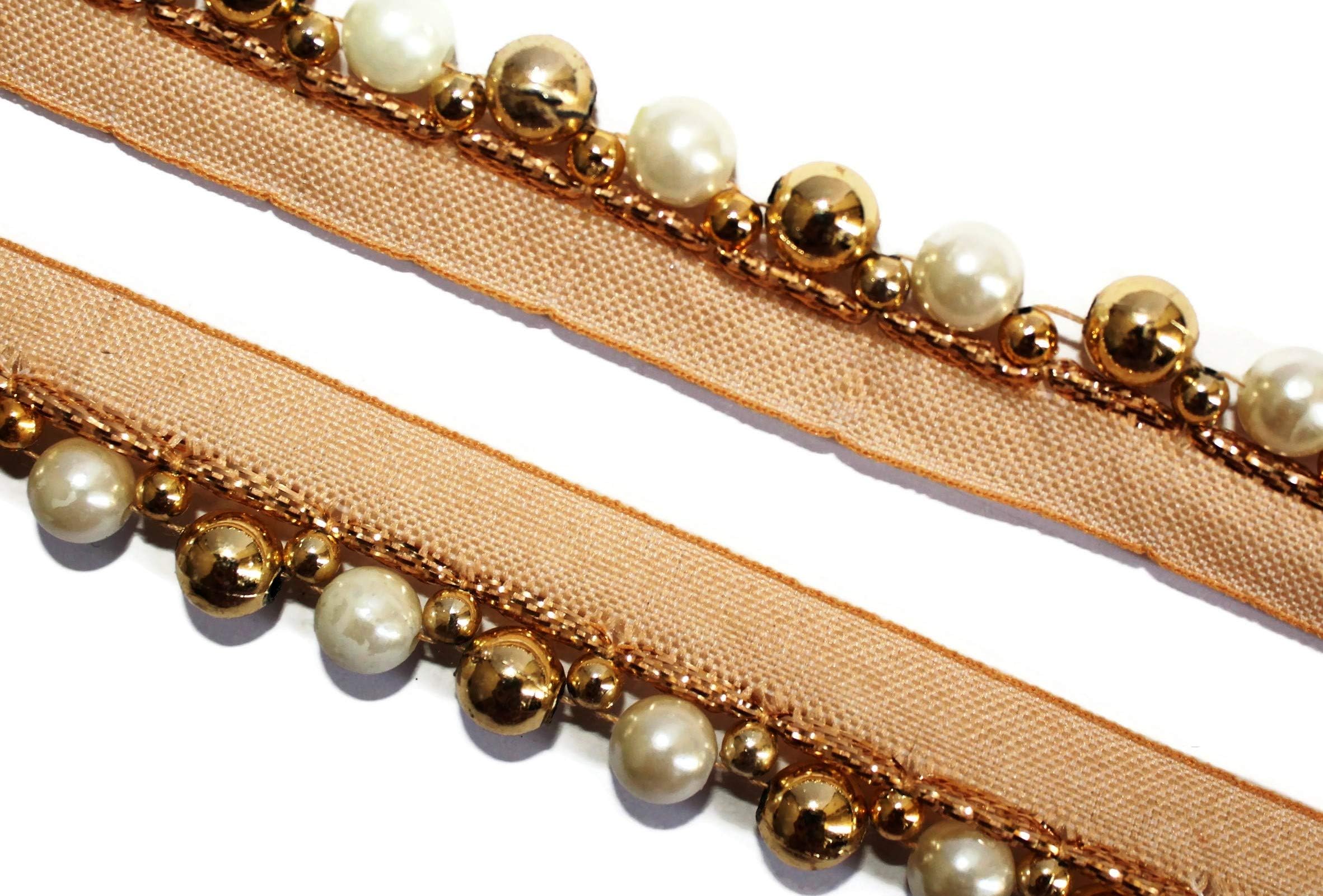 Idukaancrafts Golden Beads Border 08 Yd 0.8" Wide