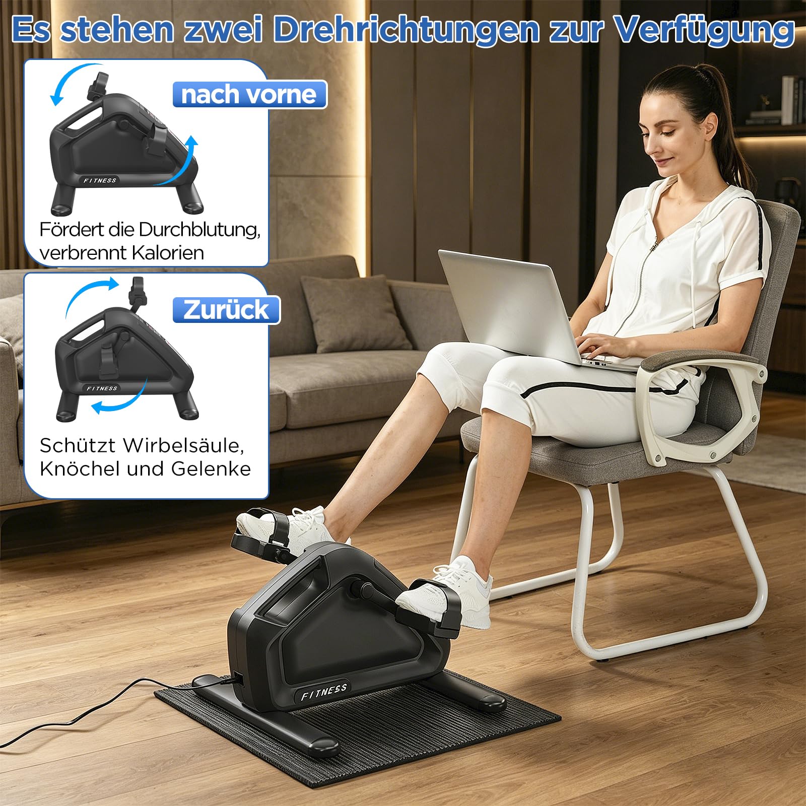 Elektrischer Pedaltrainer, Mini Heimtrainer mit Fernbedienung & LCD, Leiser Arm /Beintrainer mit Anti-Rutsch-Matte, Gelenkschonendes Fitnessgerät für Büro, Zuhause & Reha für Senioren