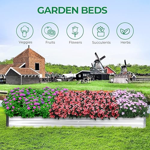 Miniatura 6 de iPower Cama de jardín elevada galvanizada de 8 x 4 x 1 pies, caja de metal grande de tamaño ajustable para verduras, hierbas, macetas de flores,
