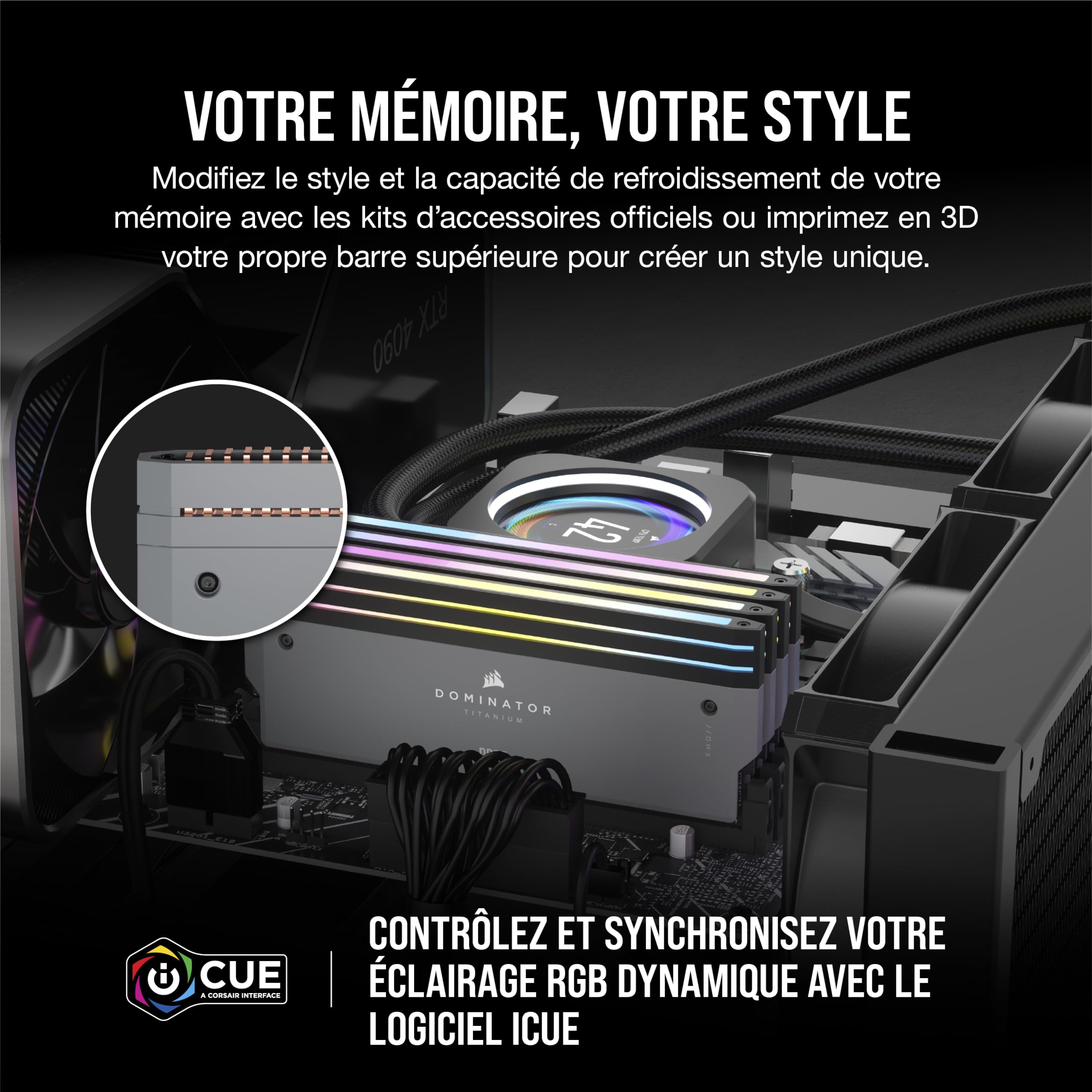 CORSAIR Dominator Titanium RGB DDR5 RAM 32Go (2x16Go) Jusqu'à 6000MHz CL30 AMD Expo Intel XMP 3.0 Mémoire pour Ordinateur de Bureau - Gris (CMP32GX5M2B6000Z30)